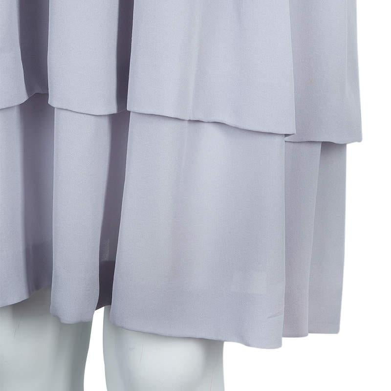 Chloe Grey Silk One Shoulder Tiered Dress S For Sale 5