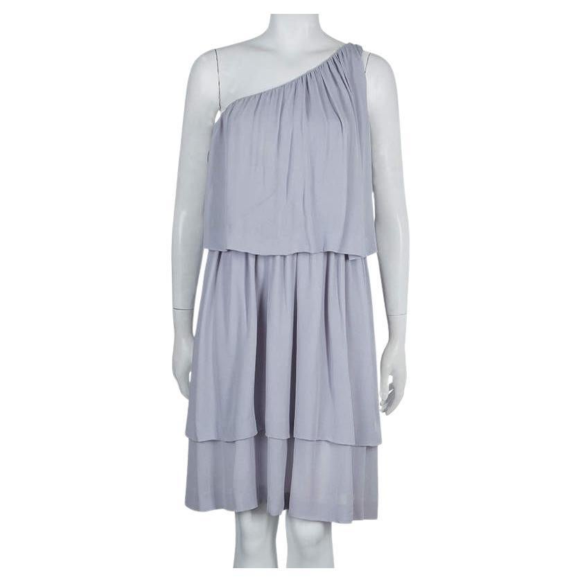 Chloe Grey Silk One Shoulder Tiered Dress S For Sale