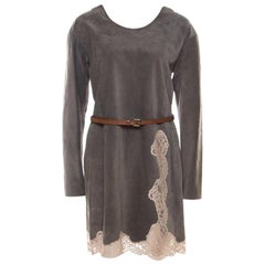 Chloe Grey Suede & Lace Belted Short Dress S
