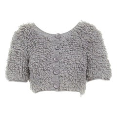 CHLOE grey woollen knit fluffy short sleeve cropped cardigan sweater XS