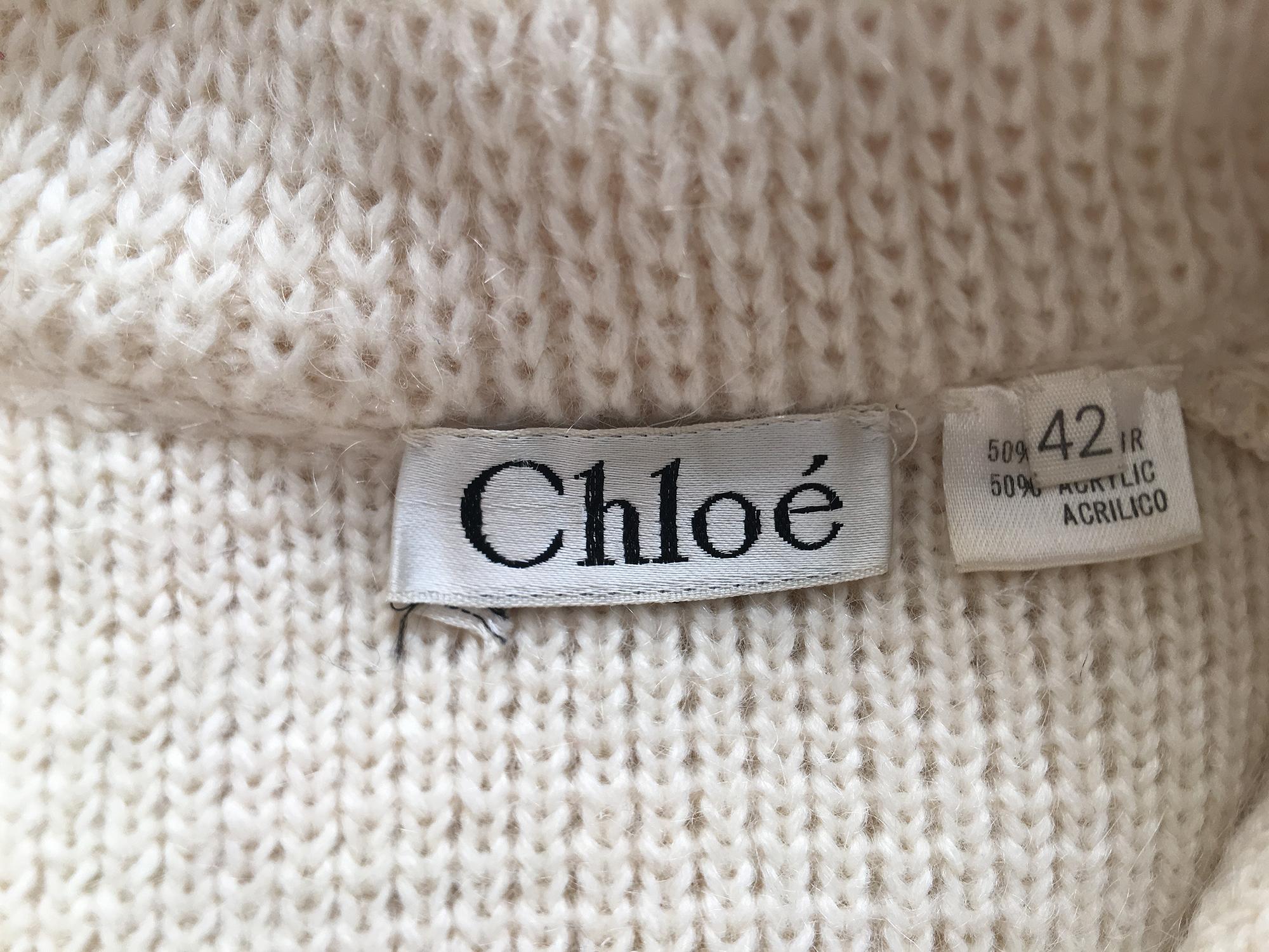 Women's Chloe Hand-knit Ivory Cardigan  Sweater 1980's EX++ For Sale
