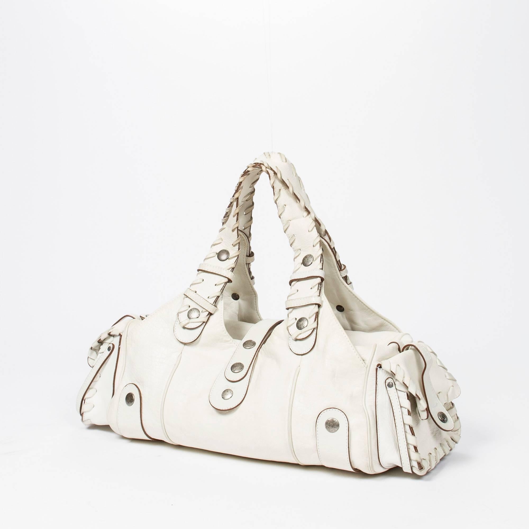 Handbag Chloe Silverado MM in white grained leather and brushed silver hardware.  Clean interior. Excellent condition.

