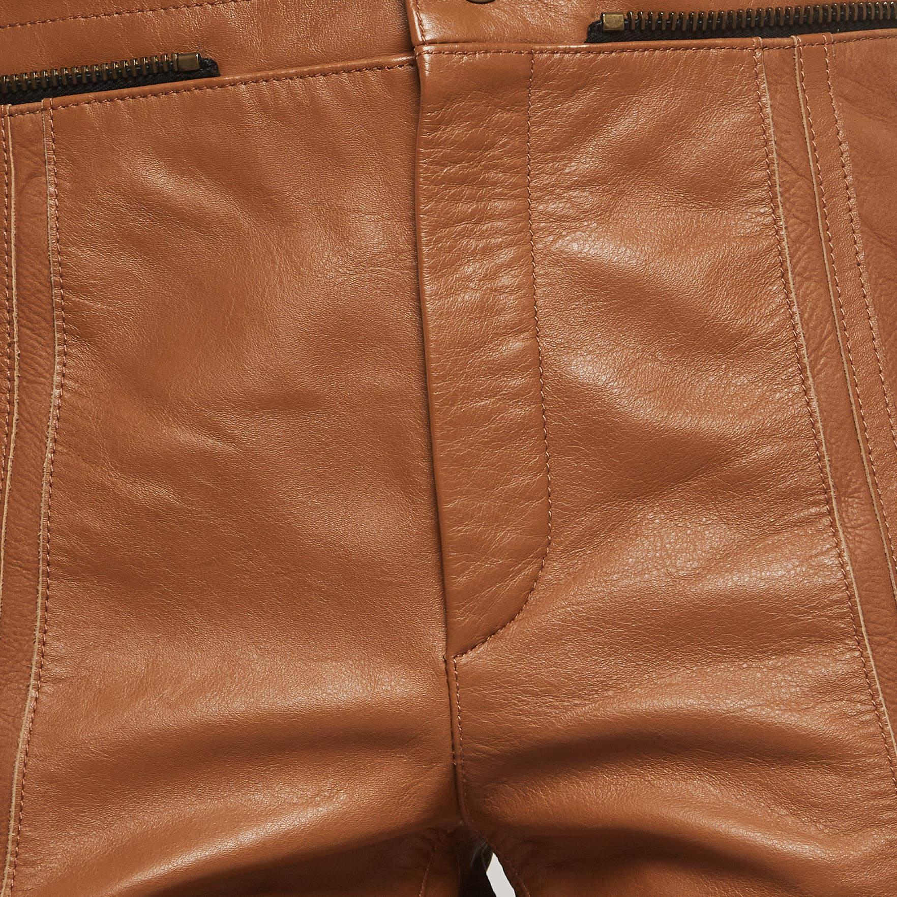 Chloe Havana Brown Leather Straight Leg Trousers M In Excellent Condition For Sale In Dubai, Al Qouz 2