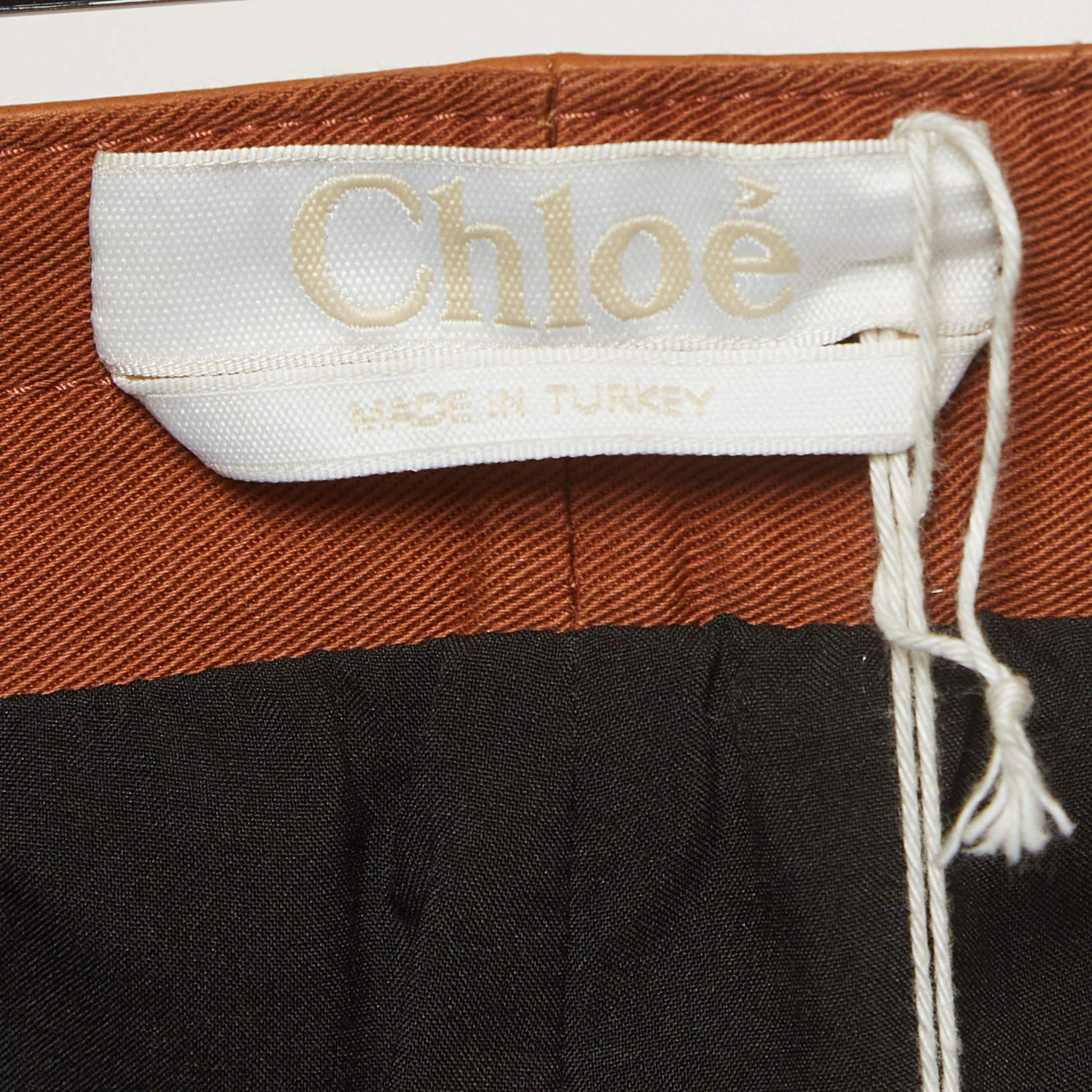 Women's Chloe Havana Brown Leather Straight Leg Trousers M For Sale