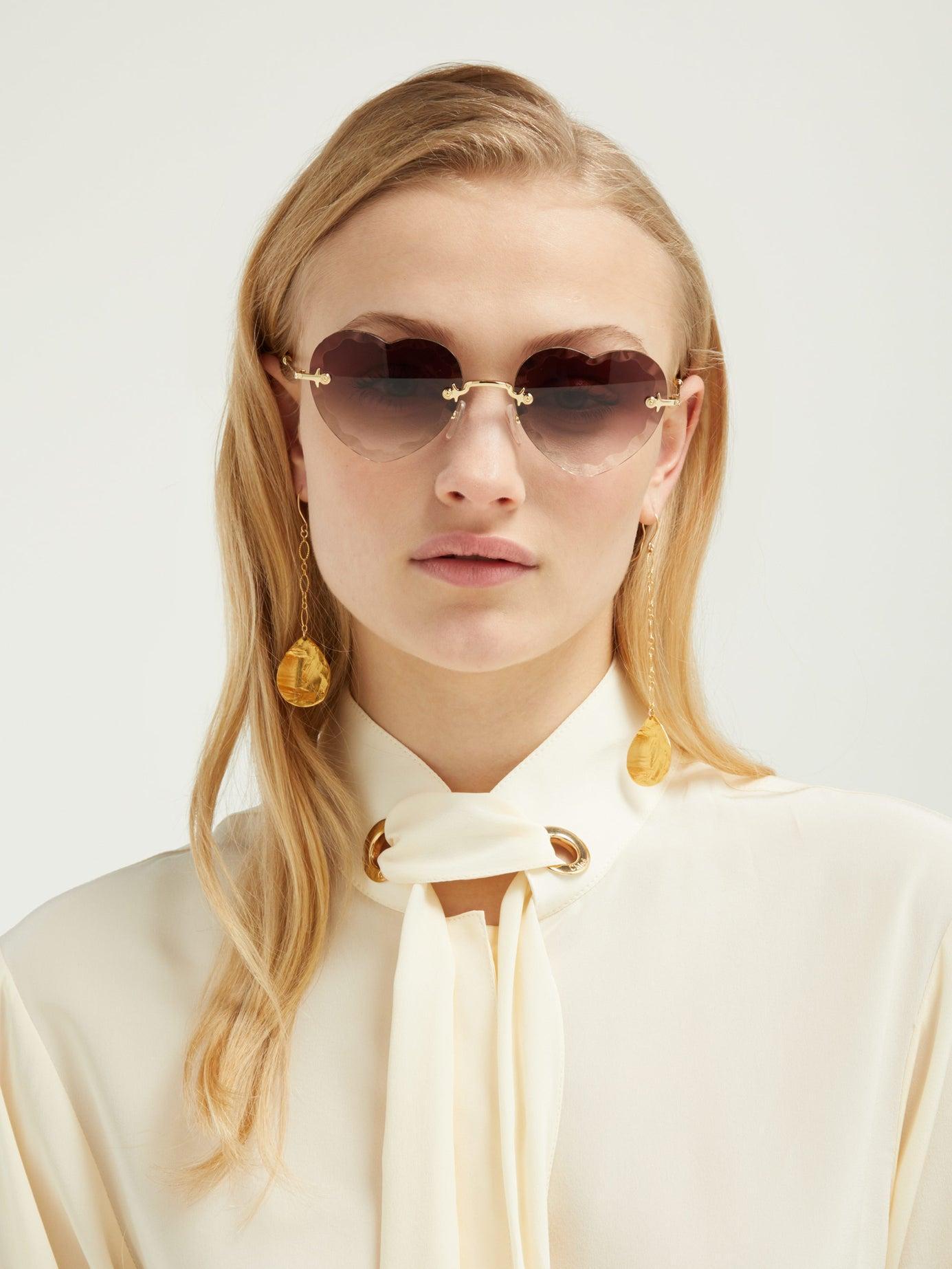 Chloe heart shape Rosie brown gradient lens gold oversized sunglasses NIB In New Condition In Paris, FR