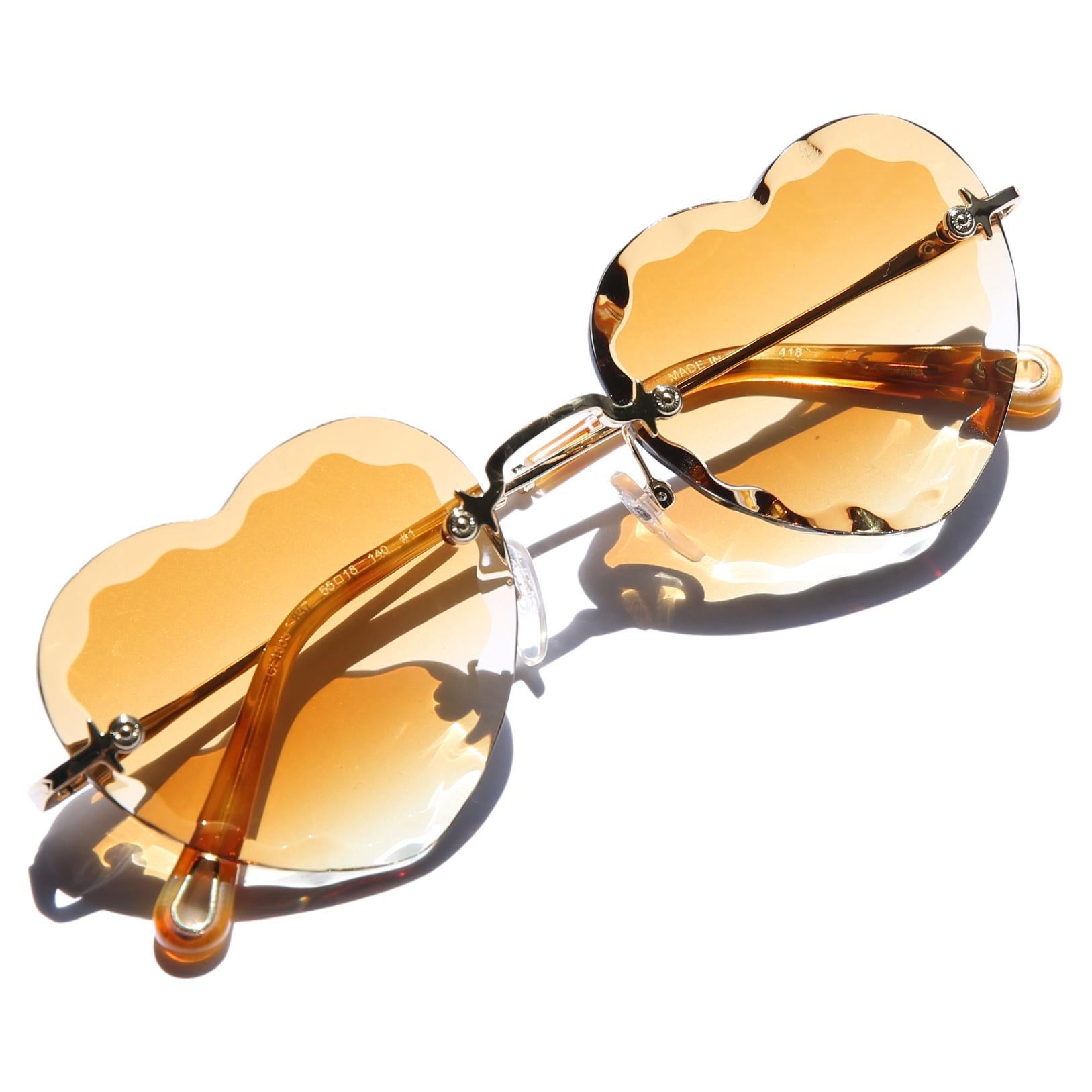 Chloe heart shape Rosie brown gradient lens gold oversized sunglasses NIB  at 1stDibs