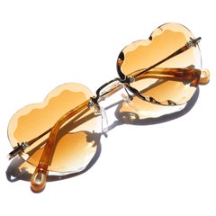 Chloé - Lunettes de soleil surdimensionnées en forme de cœur Rosie brun dégradé avec lentille dorée, neuves dans leur boîte