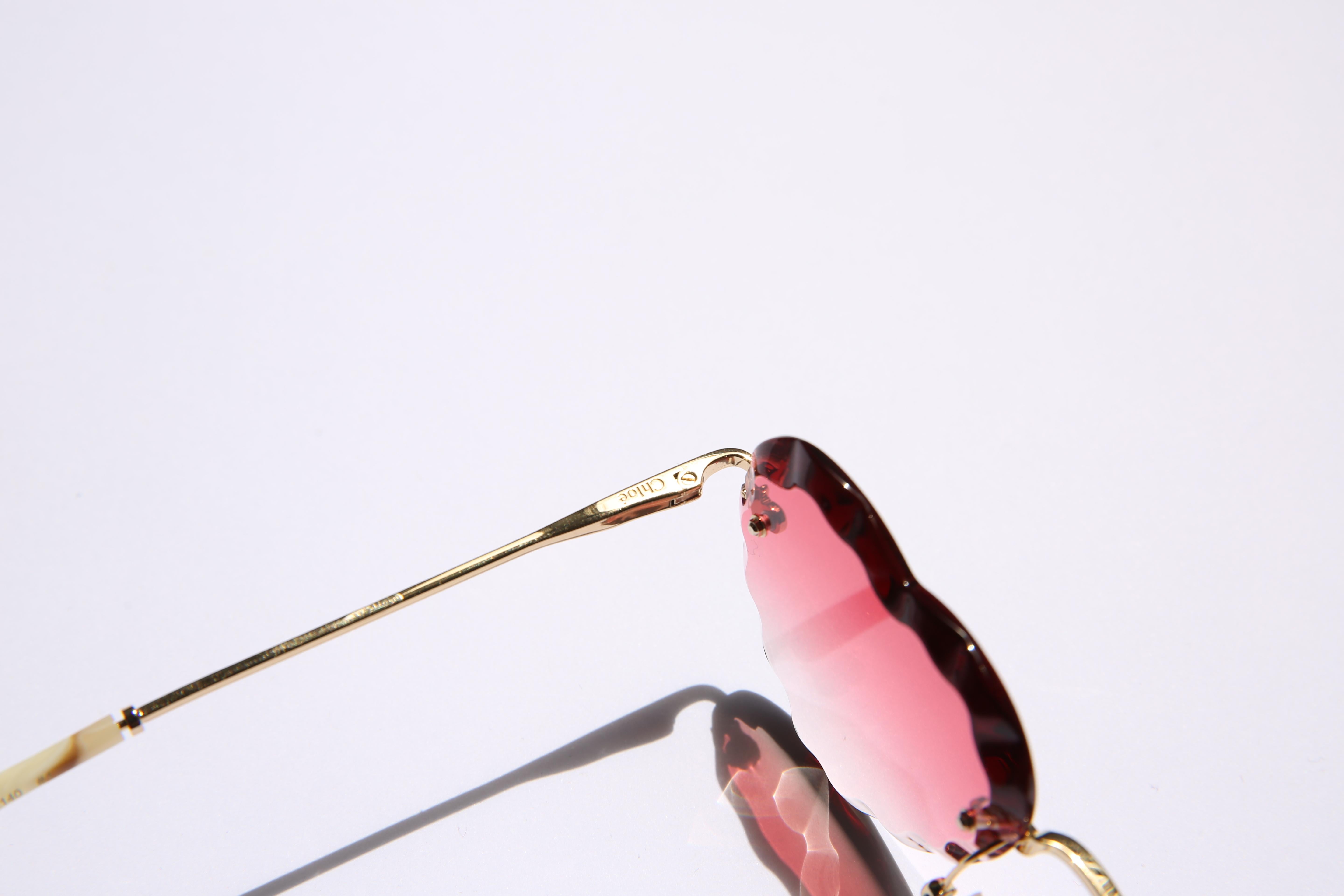 Women's Chloe heart shape Rosie pink gradient lens gold oversized sunglasses NIB