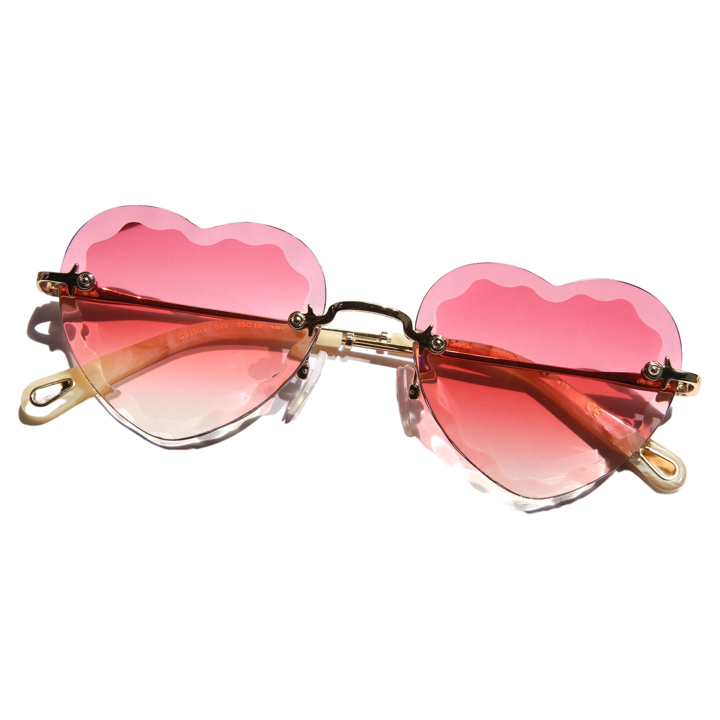 Chloe heart shape Rosie pink gradient lens gold oversized sunglasses NIB