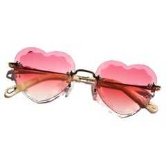 Chloe heart shape Rosie pink gradient lens gold oversized sunglasses NIB