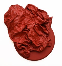 Apple Red Folds (textile art, wall sculpture, fabric, abstract, monochrome art)
