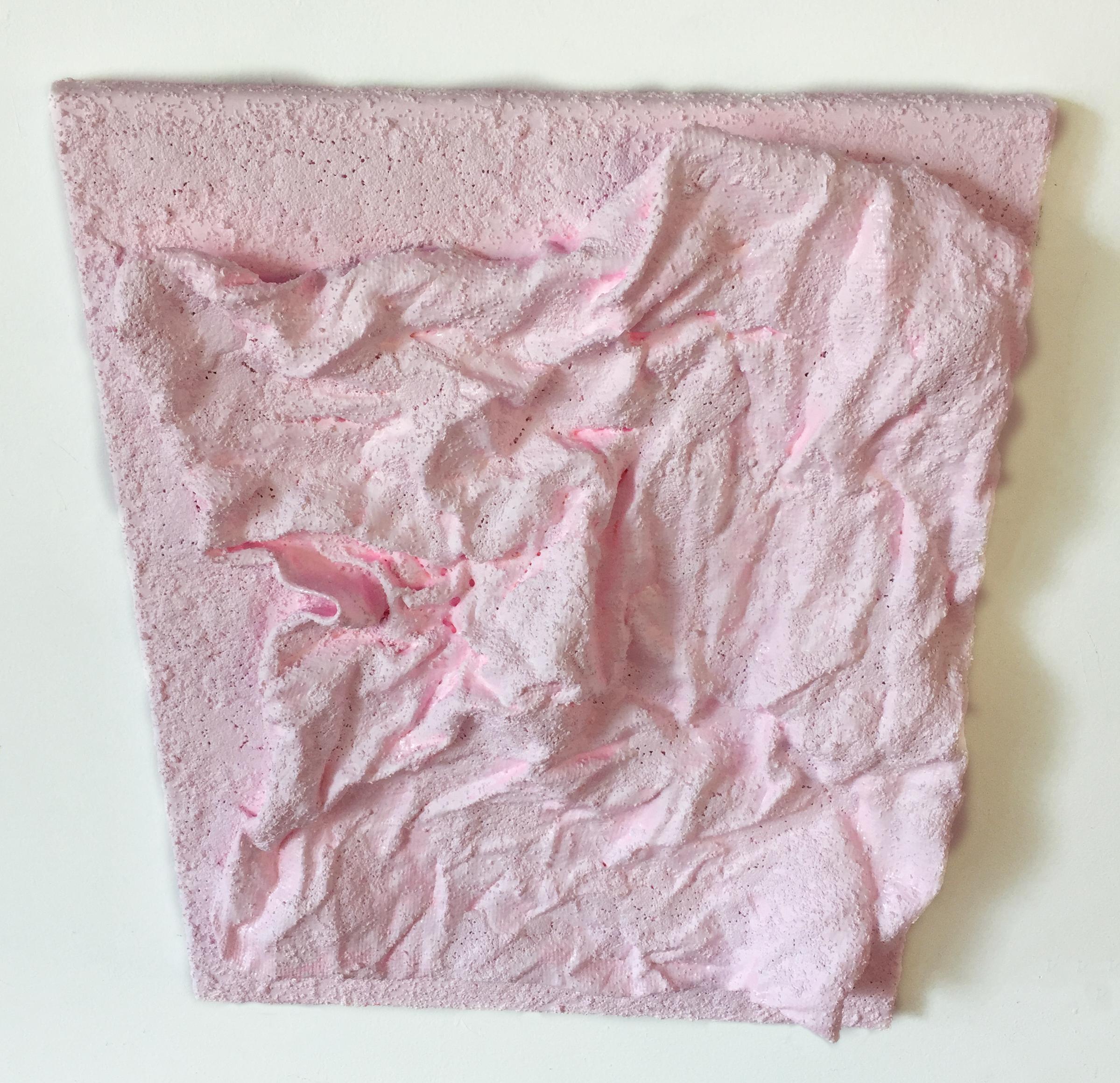 Baby Pink Folds (wall sculpture, texture painting, fabric collage, textured) - Abstract Mixed Media Art by Chloe Hedden