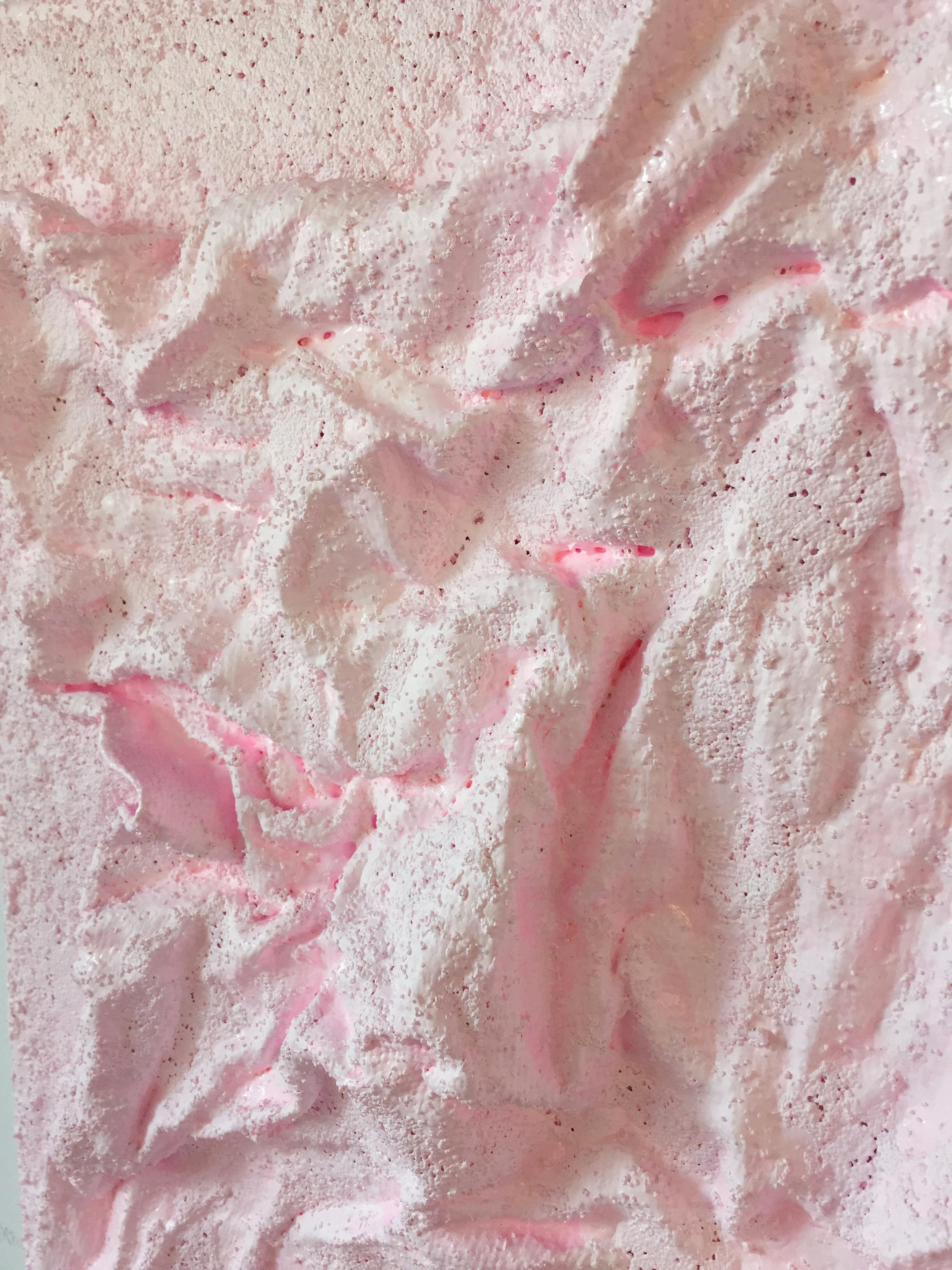 Baby Pink Folds (wall sculpture, texture painting, fabric collage, textured) 2