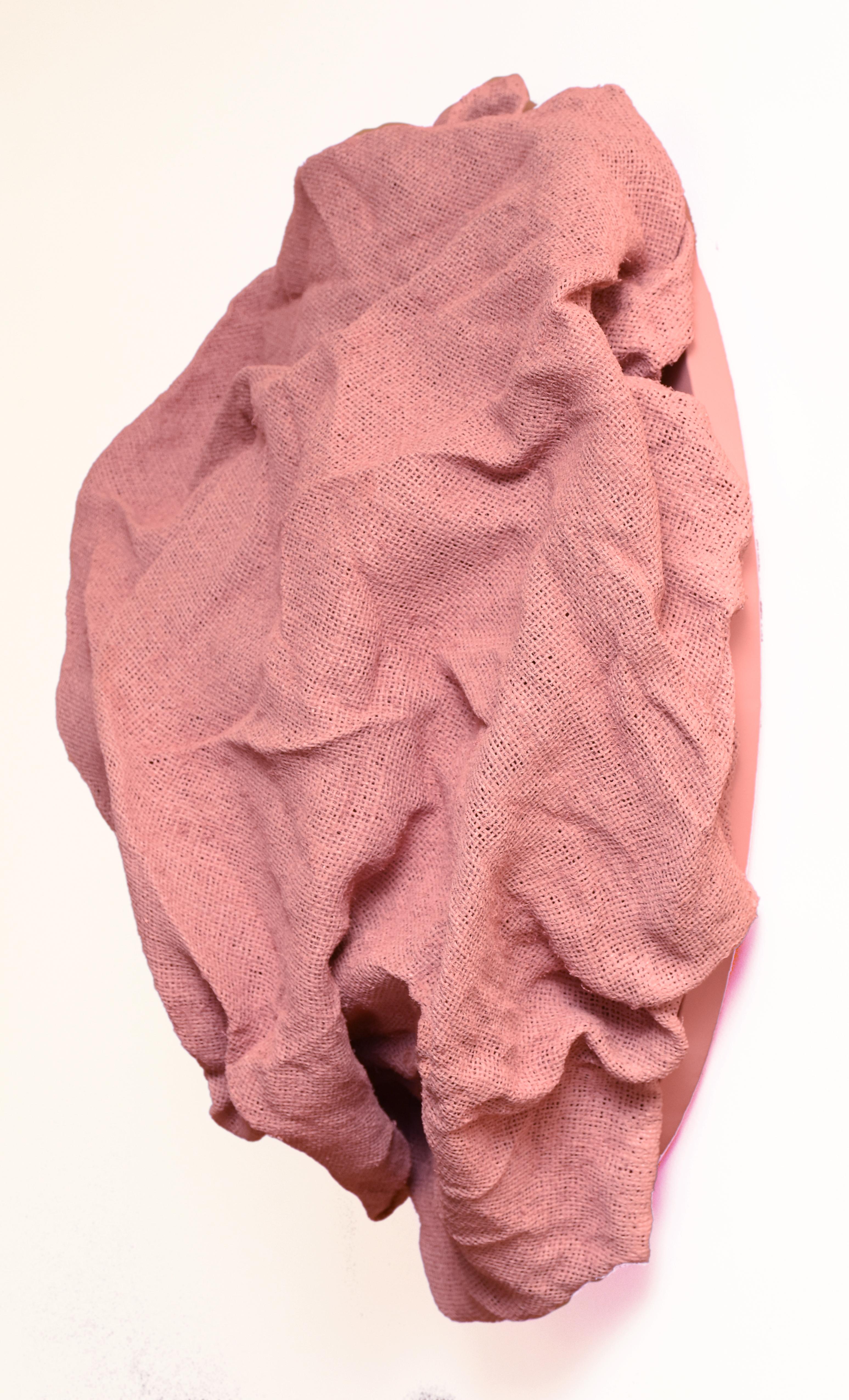 Ballet Pink Folds (hard fabric, textile wall sculpture, contemporary art design) - Beige Abstract Sculpture by Chloe Hedden
