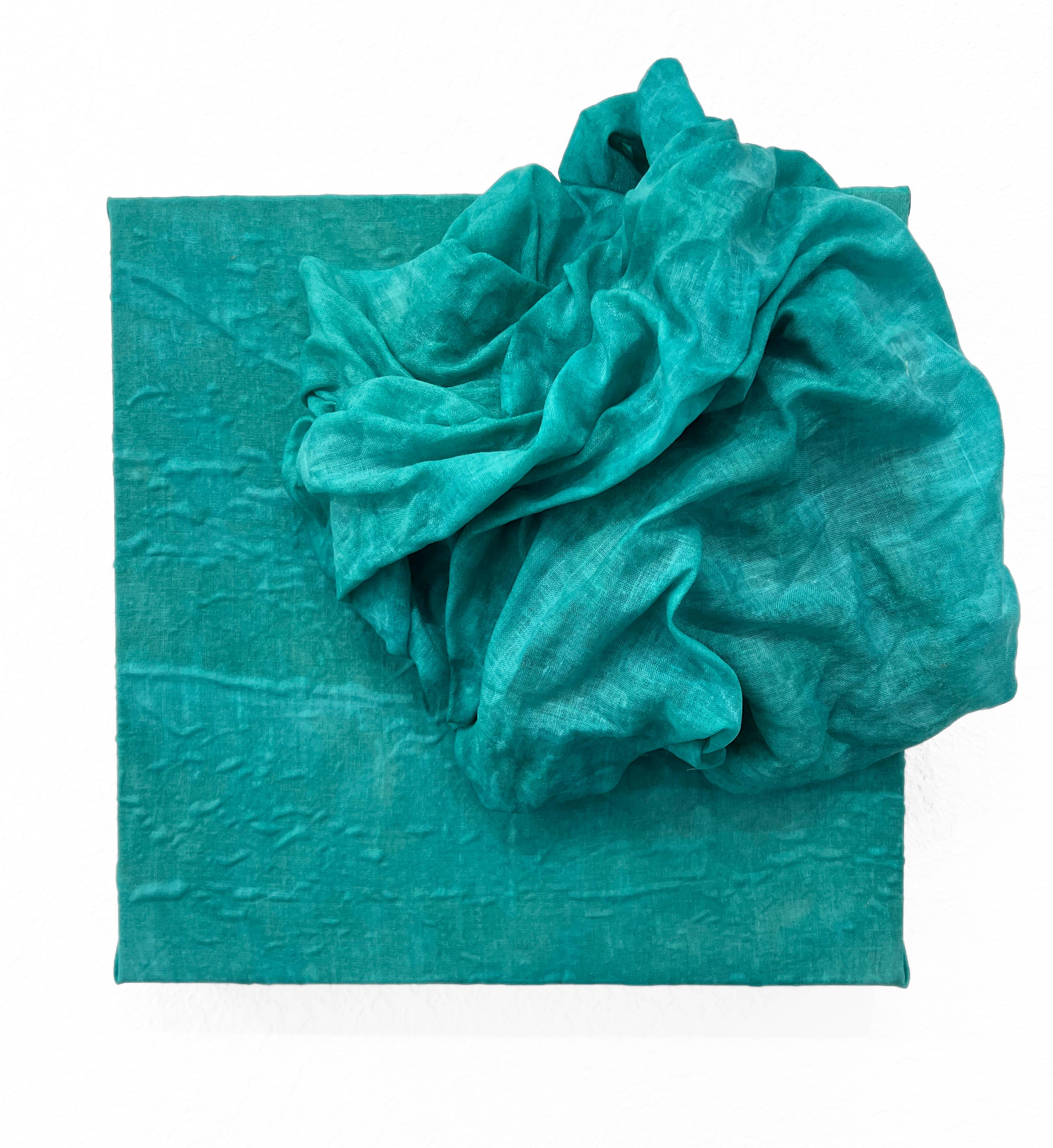 Chloe Hedden Abstract Sculpture - "Celadon 3" Wall sculpture- fabric, monochrome, monochromatic, elegant, bold