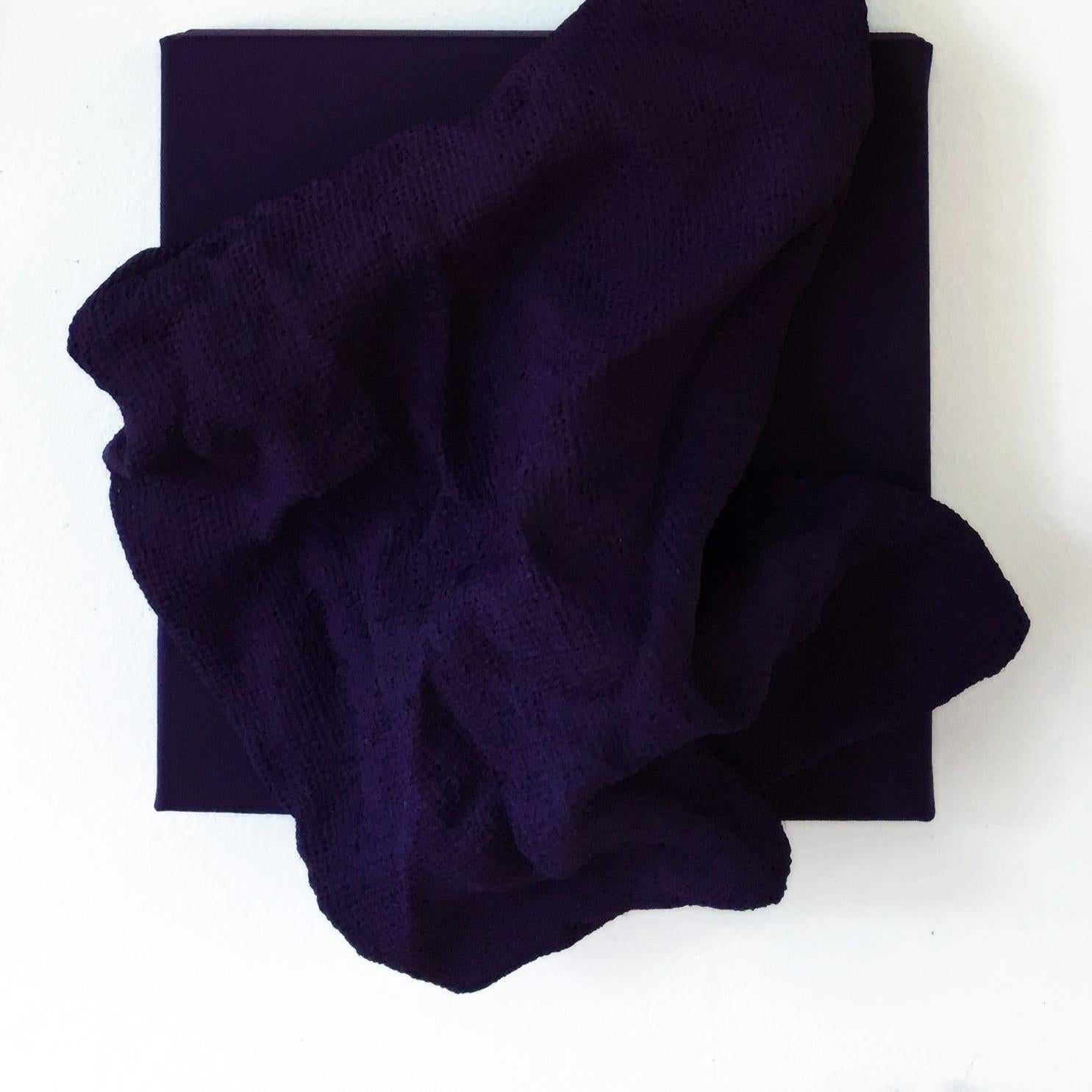 Egyptian Violet Folds - Pair (folds, dark art, fabric, textile arts, wall mount) - Contemporary Sculpture by Chloe Hedden