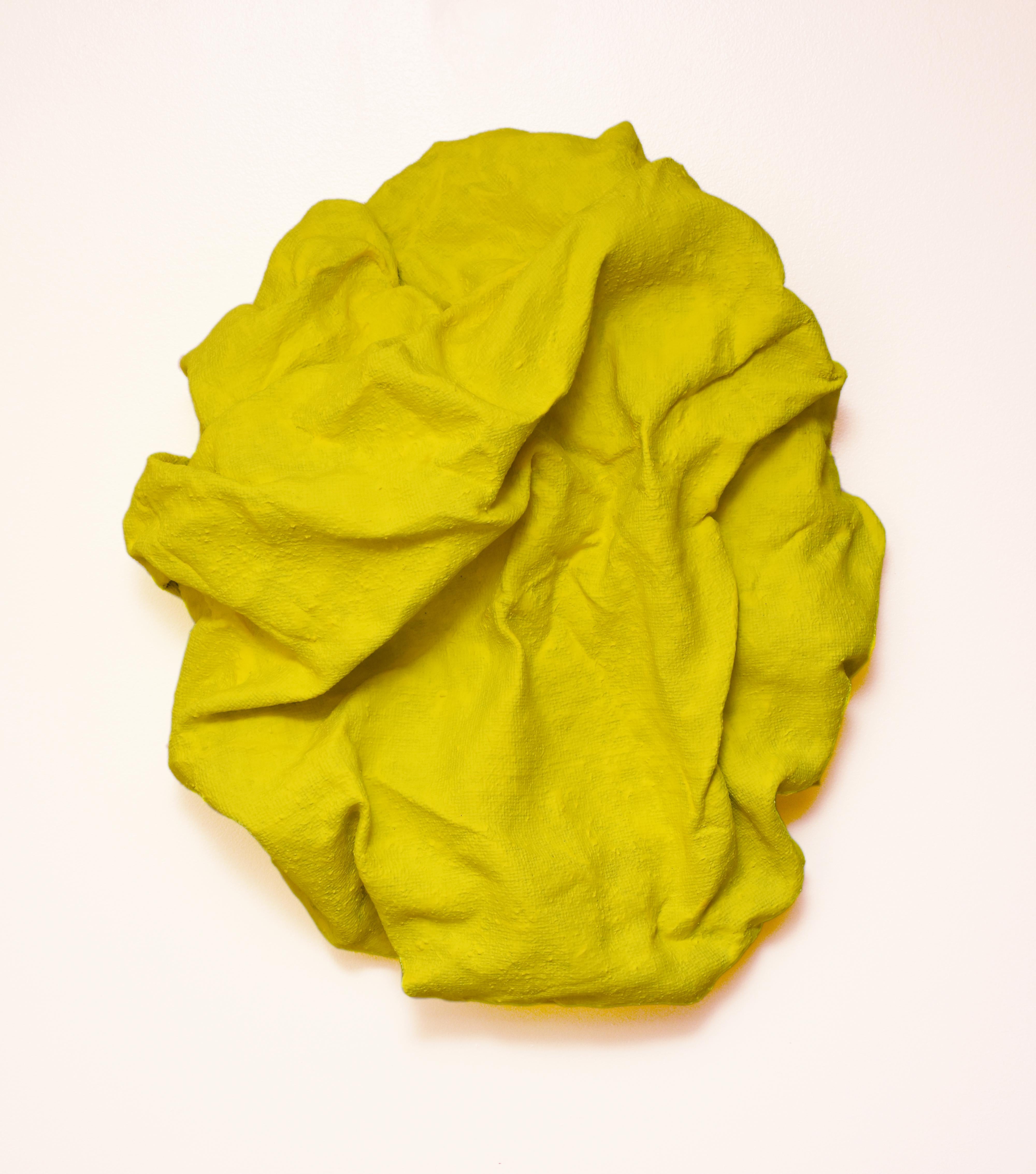 Electric Yellow Folds (fabric, contemporary art design, abstract wall sculpture) – Mixed Media Art von Chloe Hedden