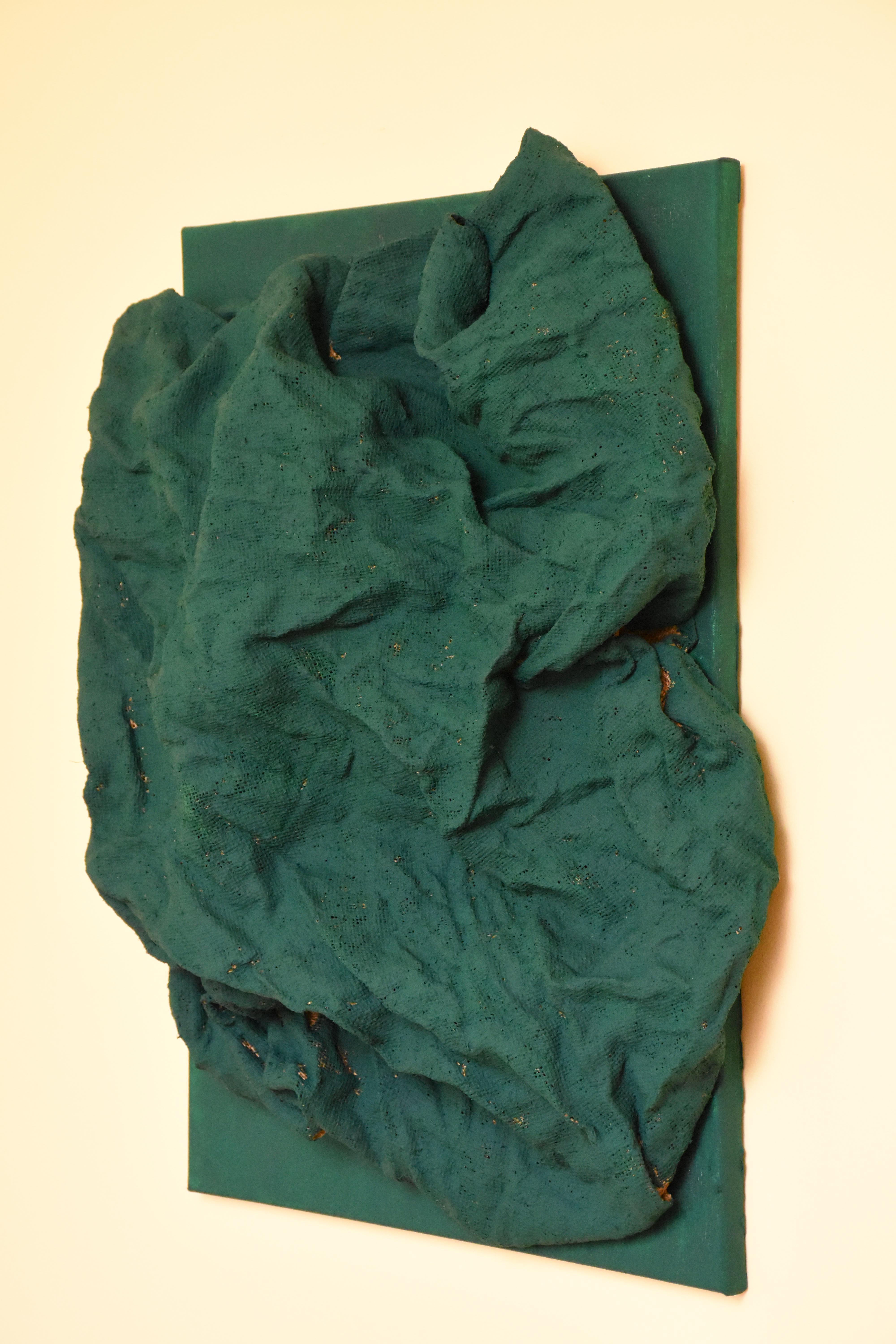 Emerald Green Folds (hardened fabric, wall green art, contemporary art design) 1