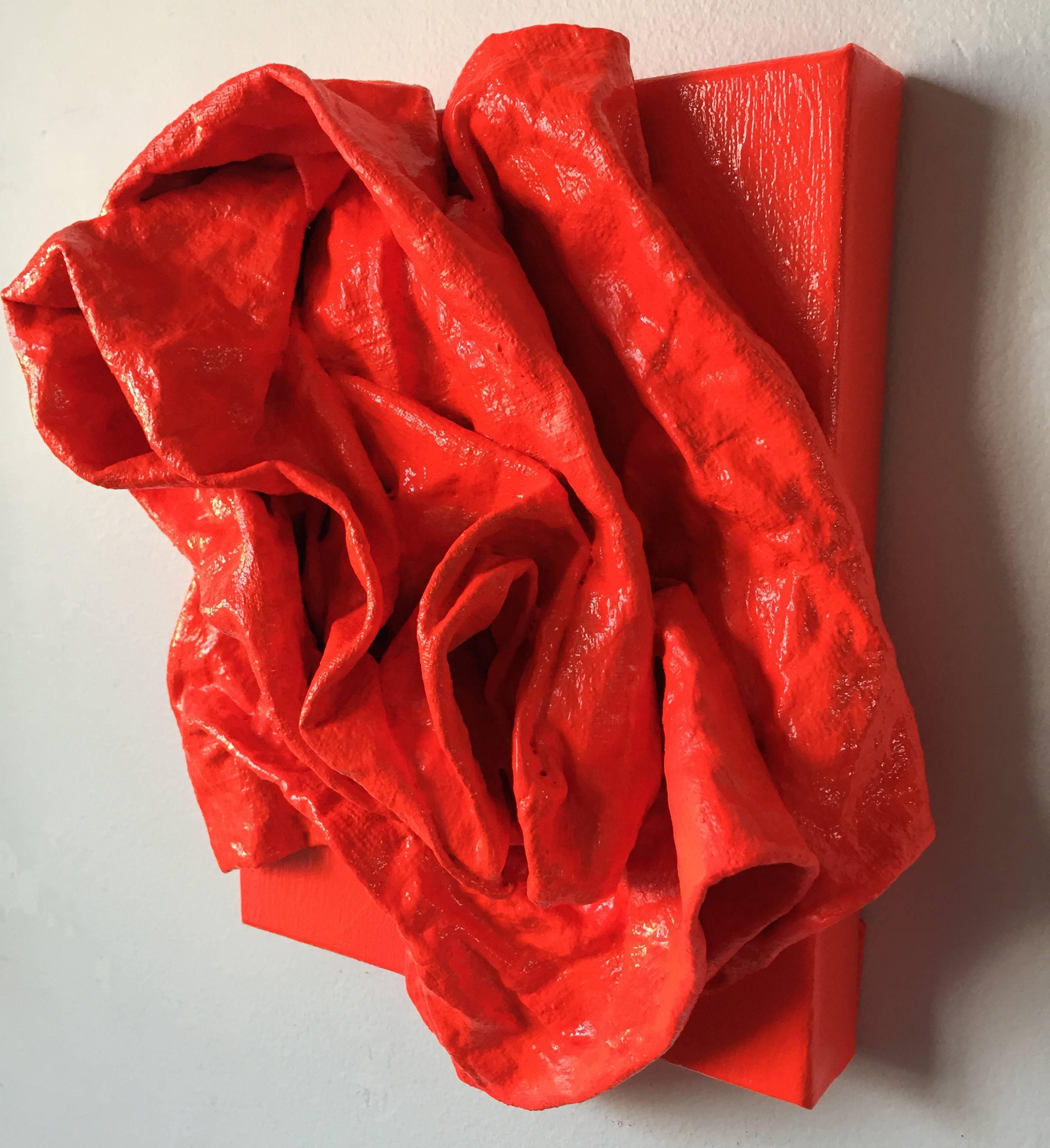 Fluorescent Grenadine Folds - Red Abstract Sculpture by Chloe Hedden