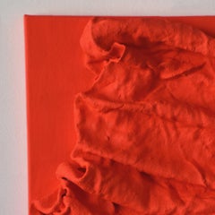 Fluorescent Red Folds (hardened fabric, wall red art, contemporary art design)