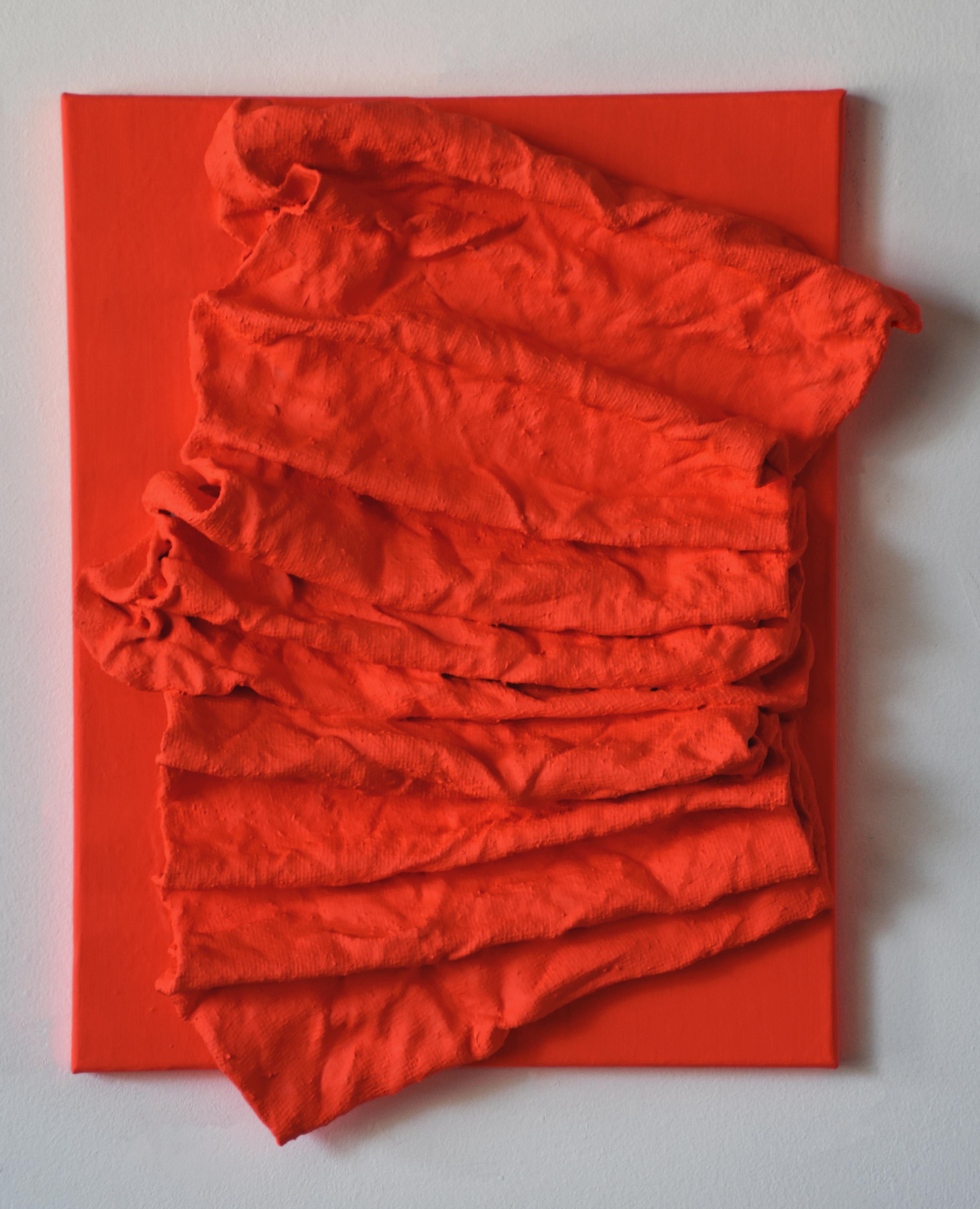 Fluorescent Red Folds (hardened fabric, wall red art, contemporary art design) - Mixed Media Art by Chloe Hedden