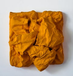 "Golden Yellow Folds" Wall sculpture- fabric, monochrome, ochre, yellow, elegant