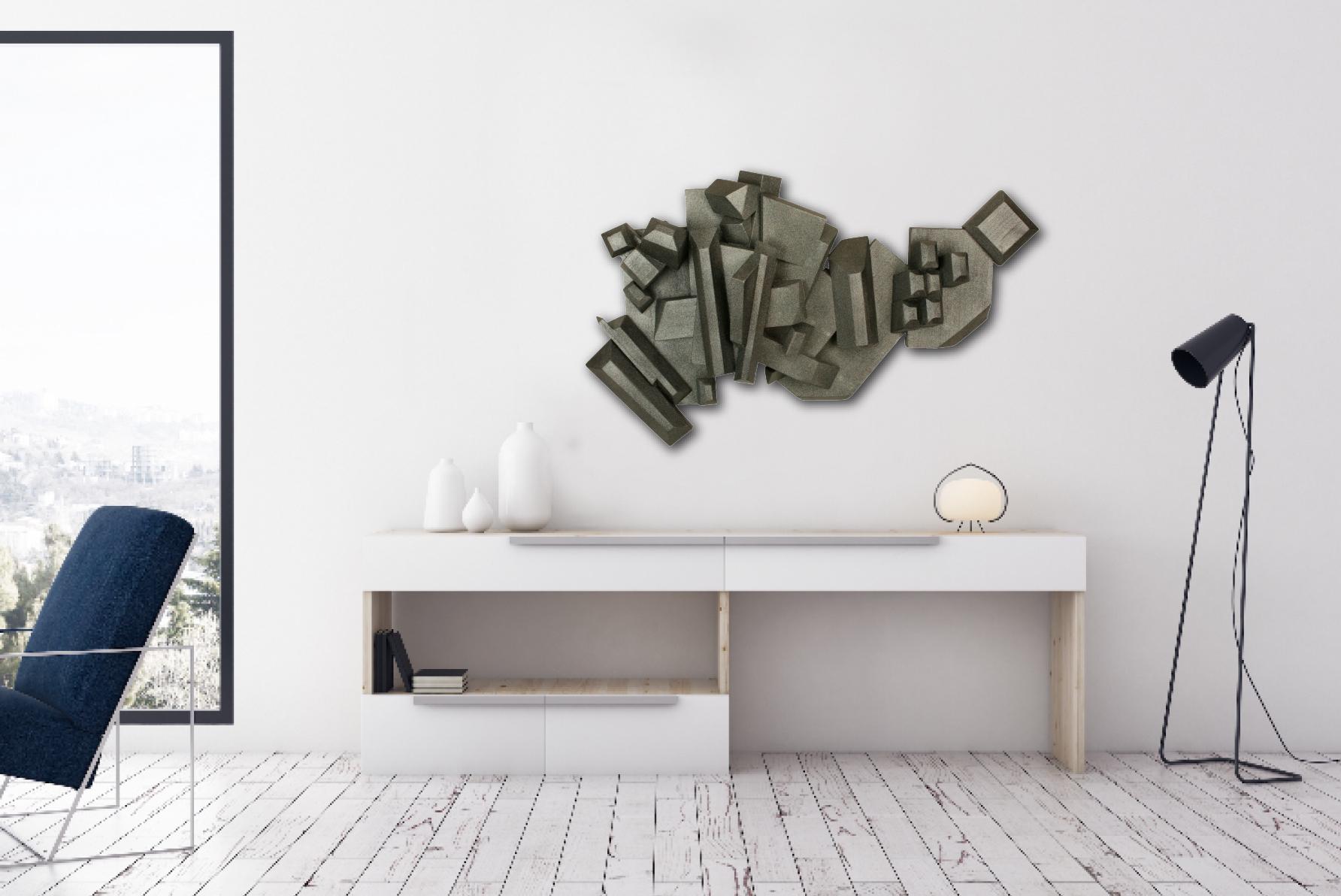 „Graue Kristalle“ Wandskulptur – Metallic, modern, kühn, monochrom, Mitte des Jahrhunderts im Angebot 3