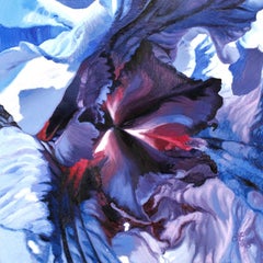 "Heart Storm" Oil Painting-  blue, red, monochrome, flower, flowers, still life