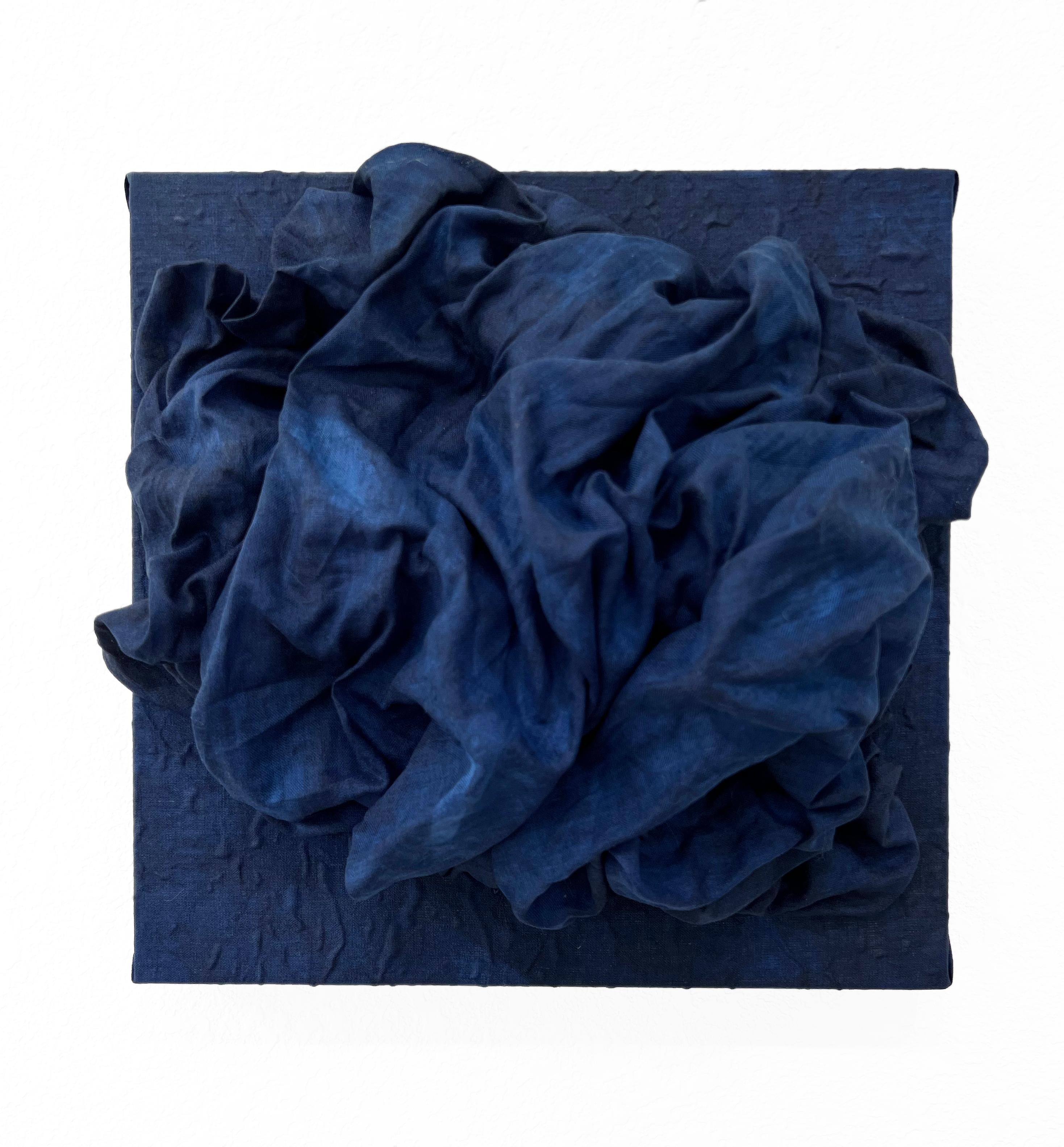 "Indigo 3" Wall sculpture- fabric, monochrome, monochromatic, elegant, bold