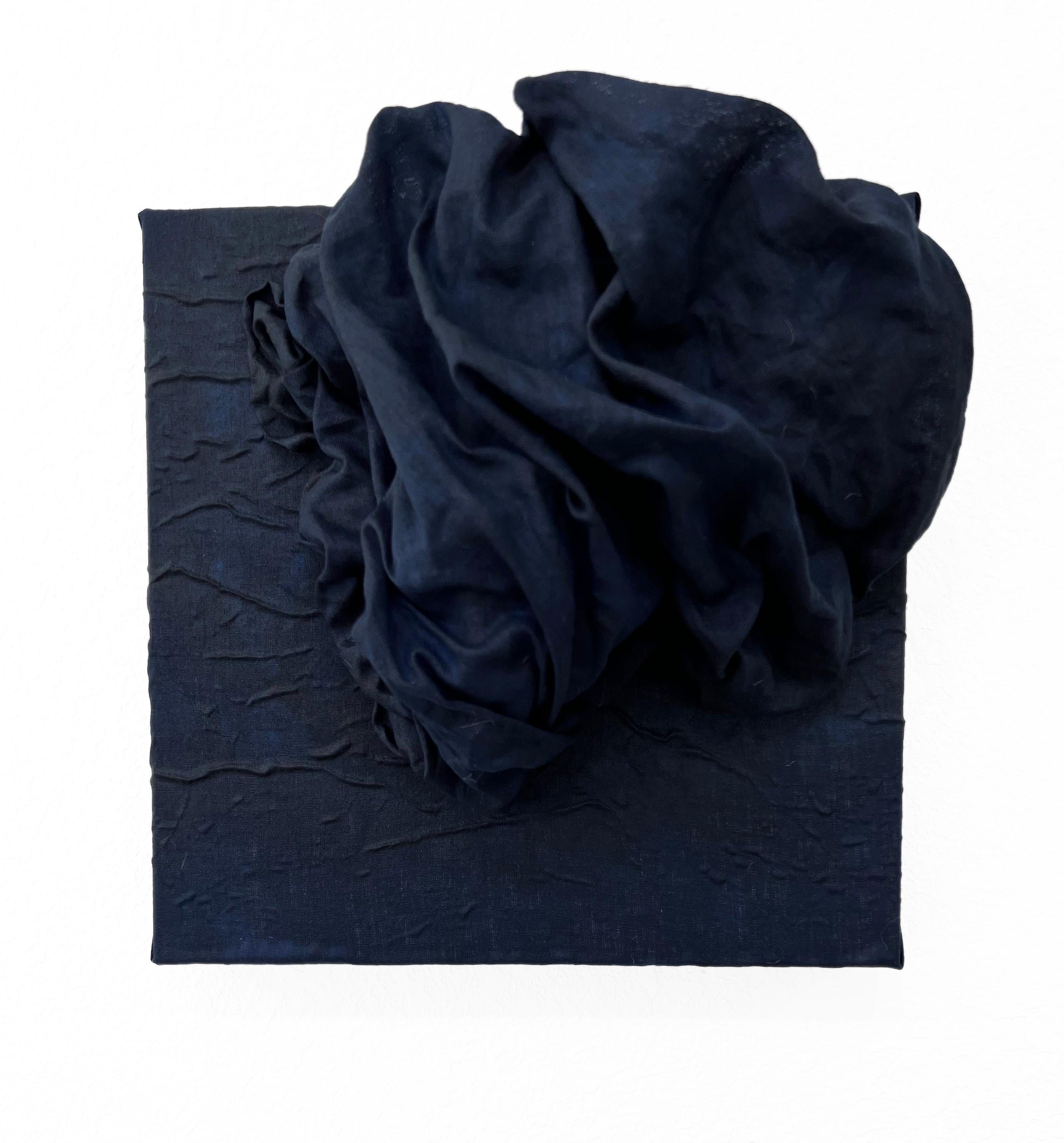 "Indigo 6" Wall sculpture- fabric, monochrome, monochromatic, elegant, bold