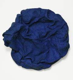"Iris Blue Folds" Wall sculpture- fabric, monochrome, monochromatic, Klein navy