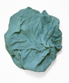 "Jade Green Folds" Wall sculpture- fabric, monochrome, monochromatic, teal, aqua