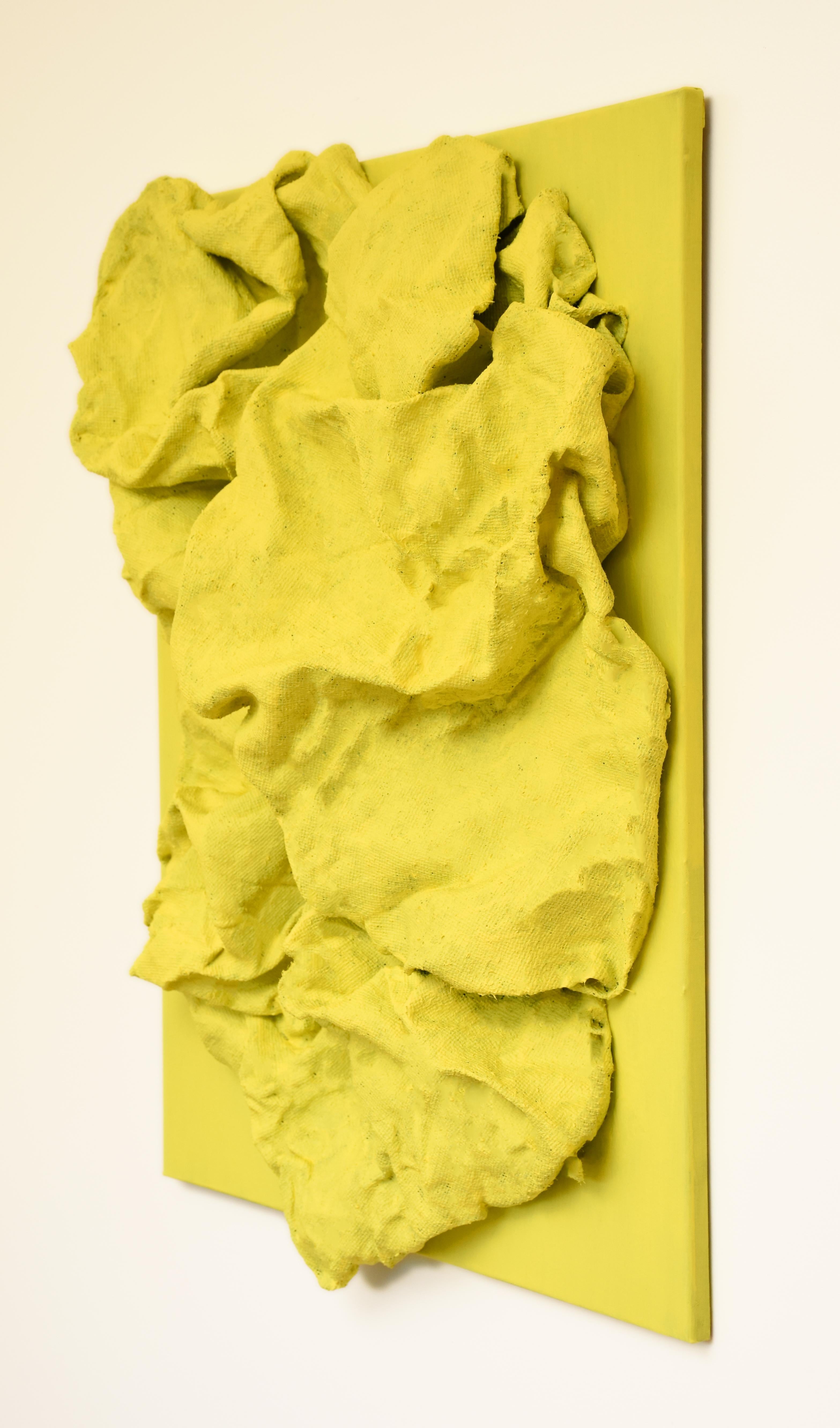 Lemon Yellow Folds (wall sculpture, hard fabric, textile sculpture, wall mount) - Sculpture by Chloe Hedden