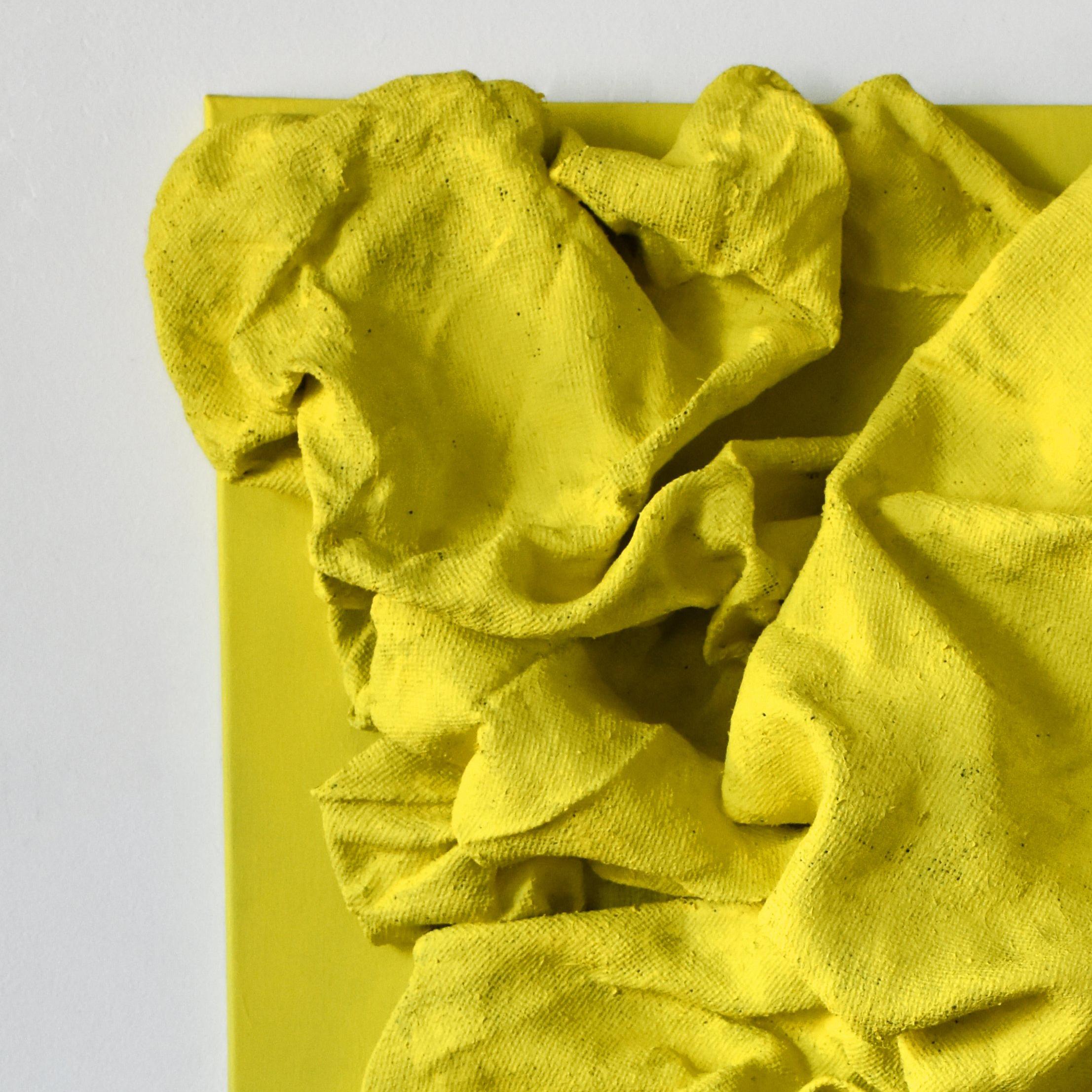 Lemon Yellow Folds (wall sculpture, hard fabric, textile sculpture, wall mount) - Contemporary Sculpture by Chloe Hedden