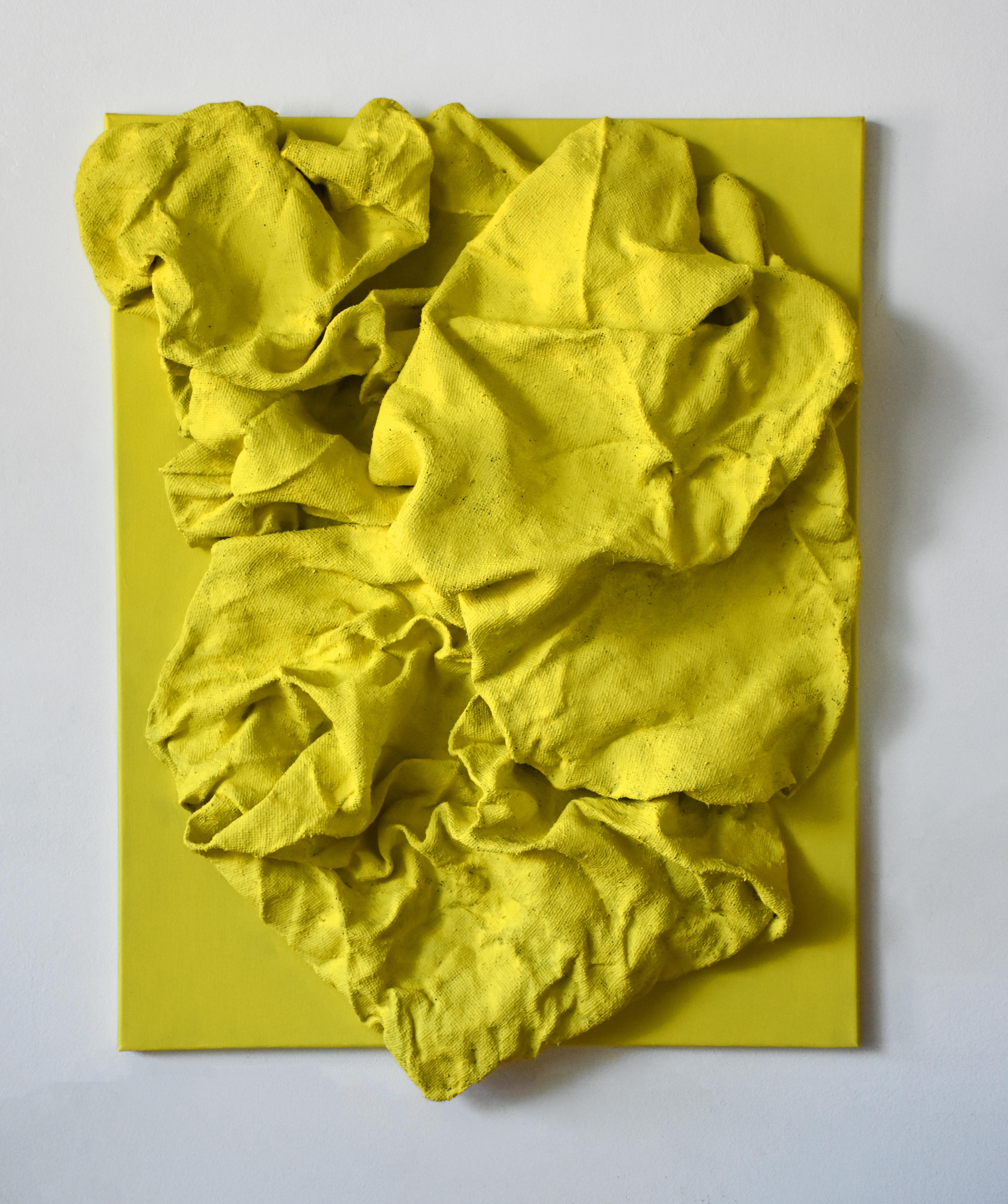 Chloe Hedden Abstract Sculpture - Lemon Yellow Folds (wall sculpture, hard fabric, textile sculpture, wall mount)