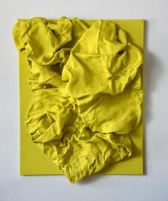 Lemon Yellow Folds (wall sculpture, hard fabric, textile sculpture, wall mount)