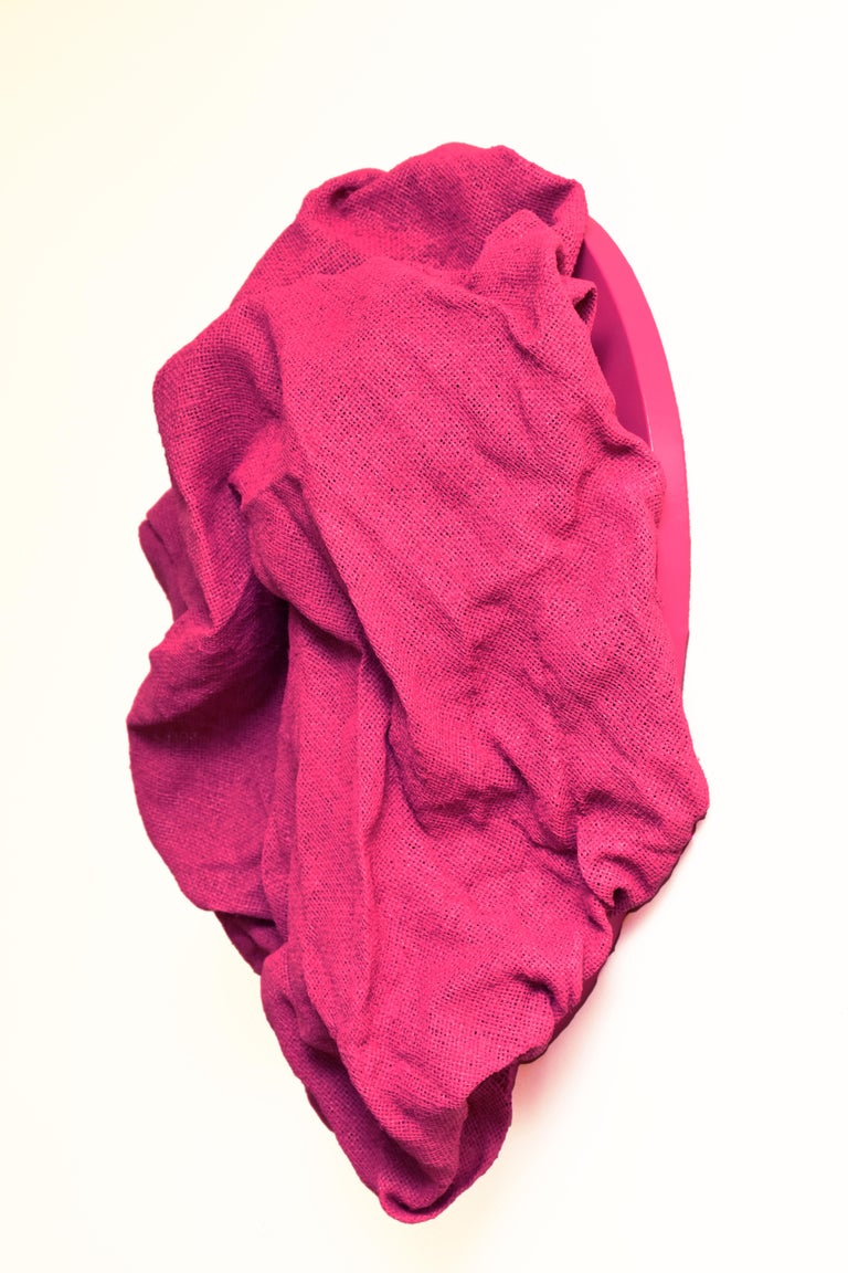 Mambo Pink Folds (fabric, contemporary art design, textile wall sculpture) For Sale 3