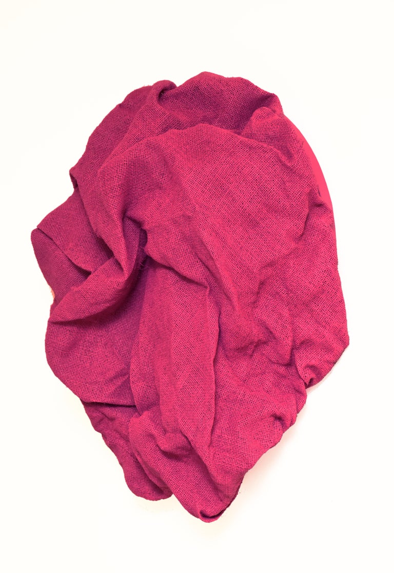Mambo Pink Folds (fabric, contemporary art design, textile wall sculpture) For Sale 2
