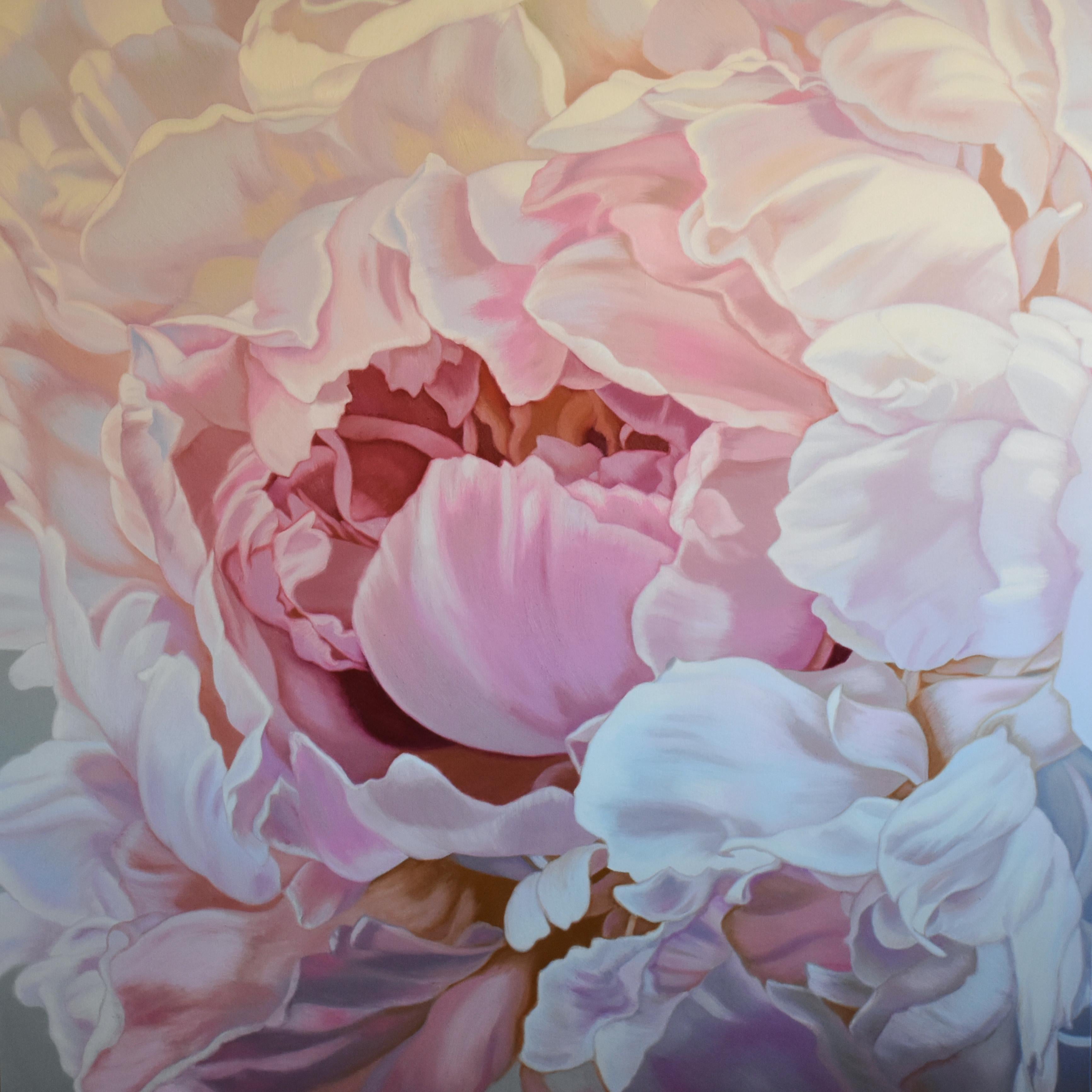"Pink Peony" Oil Painting-  pink, red, monochrome, flower, flowers, still life - Mixed Media Art by Chloe Hedden