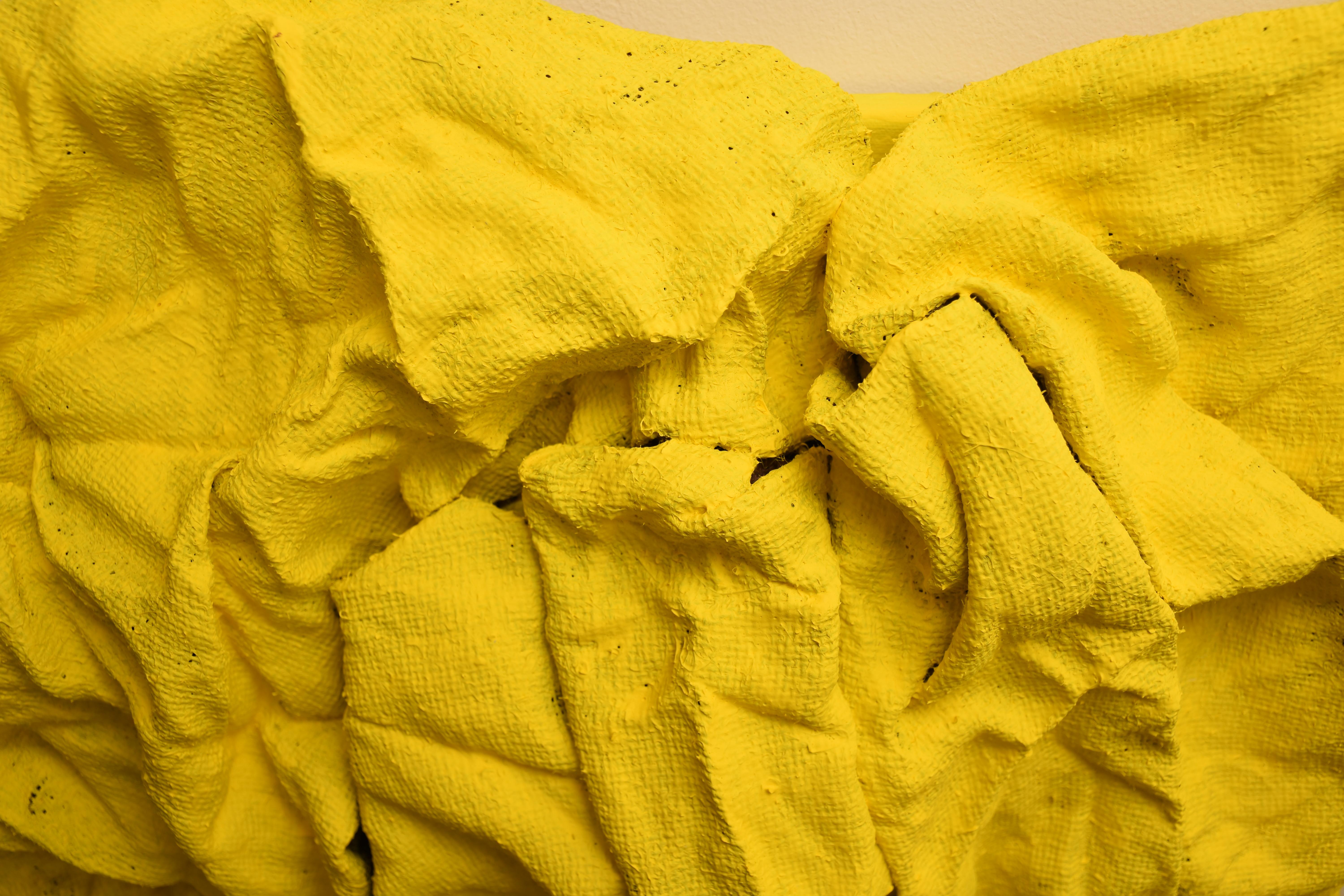 Senegal Yellow Folds (hardened fabric, contemporary art design, wall sculpture) - Sculpture by Chloe Hedden