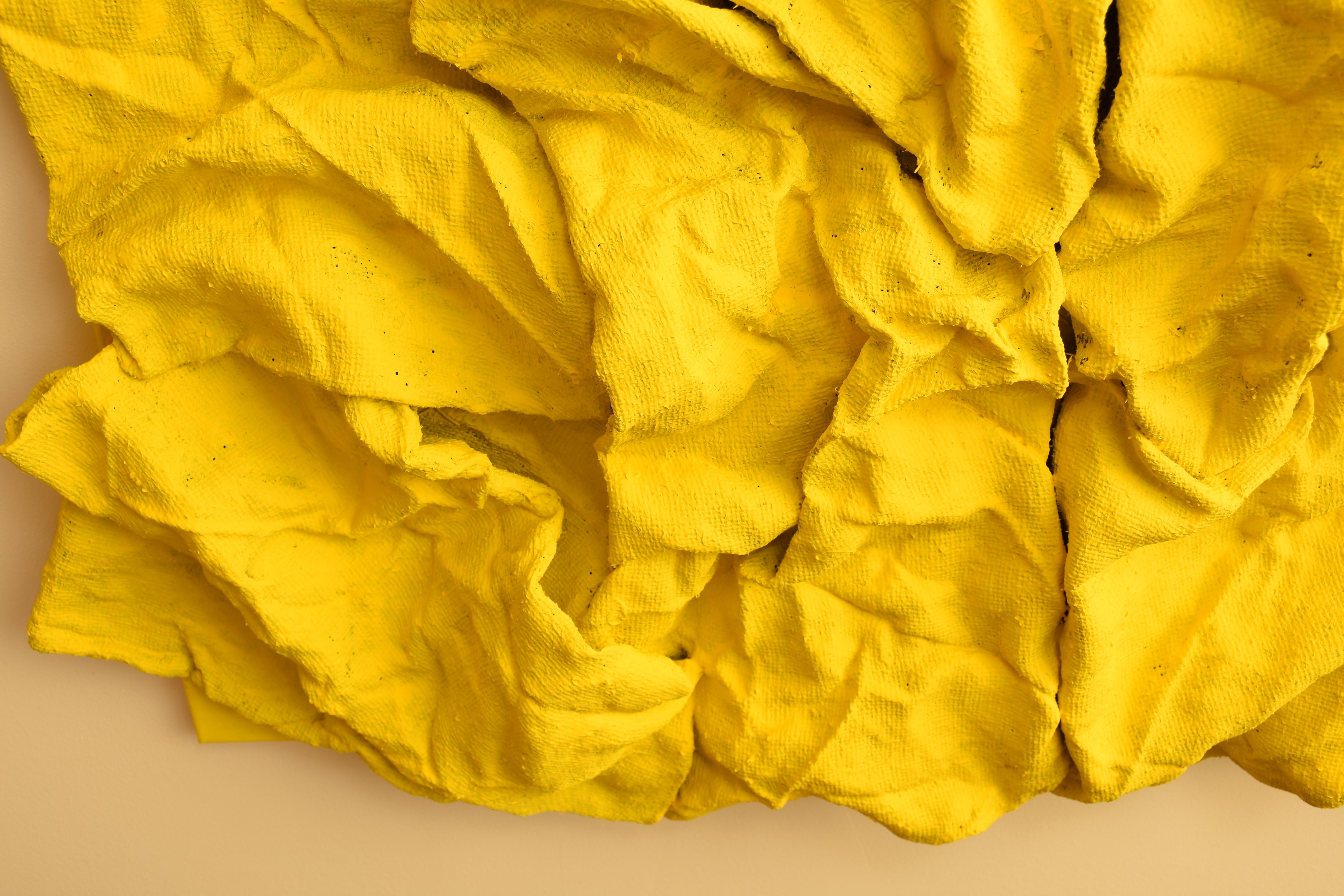 Senegal Yellow Folds (hardened fabric, contemporary art design, wall sculpture) - Abstract Sculpture by Chloe Hedden