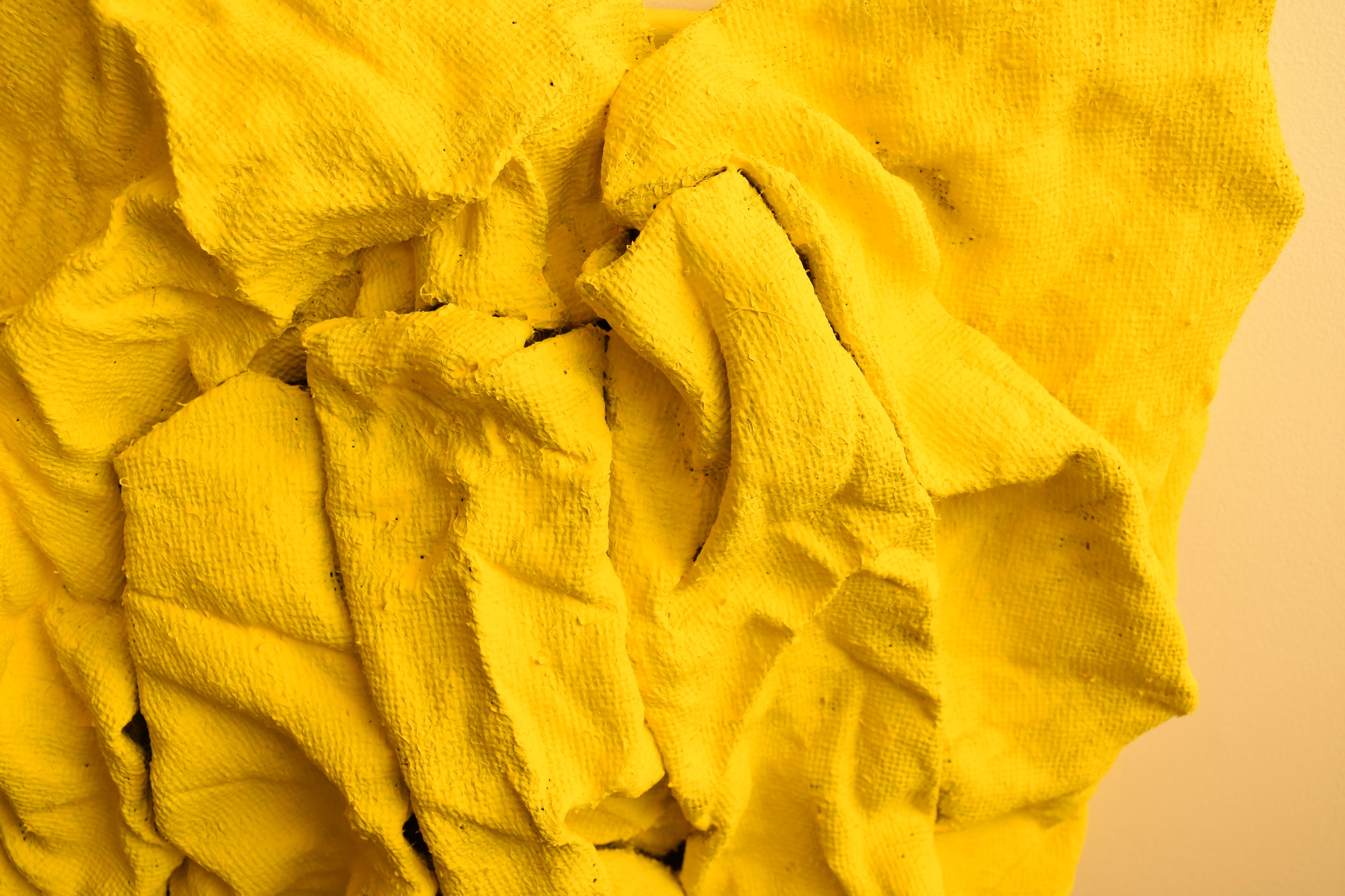 Senegal Yellow Folds (hardened fabric, contemporary art design, wall sculpture) 1