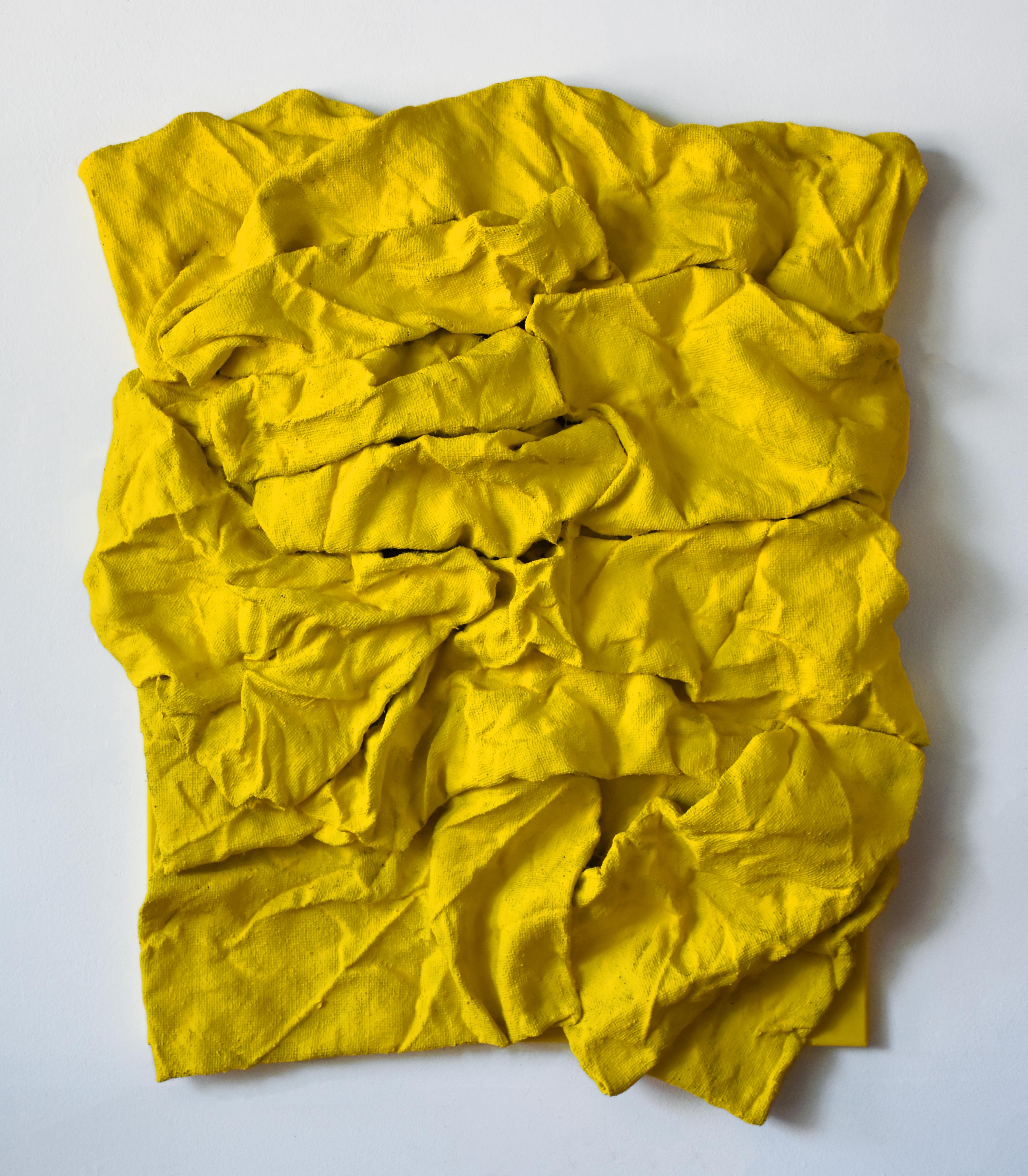 Chloe Hedden Abstract Sculpture - Senegal Yellow Folds (hardened fabric, contemporary art design, wall sculpture)