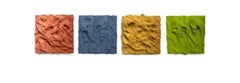 Set of 4 Excess Wall Sculptures - 20" x 16". Terracotta, blue, yellow, olive