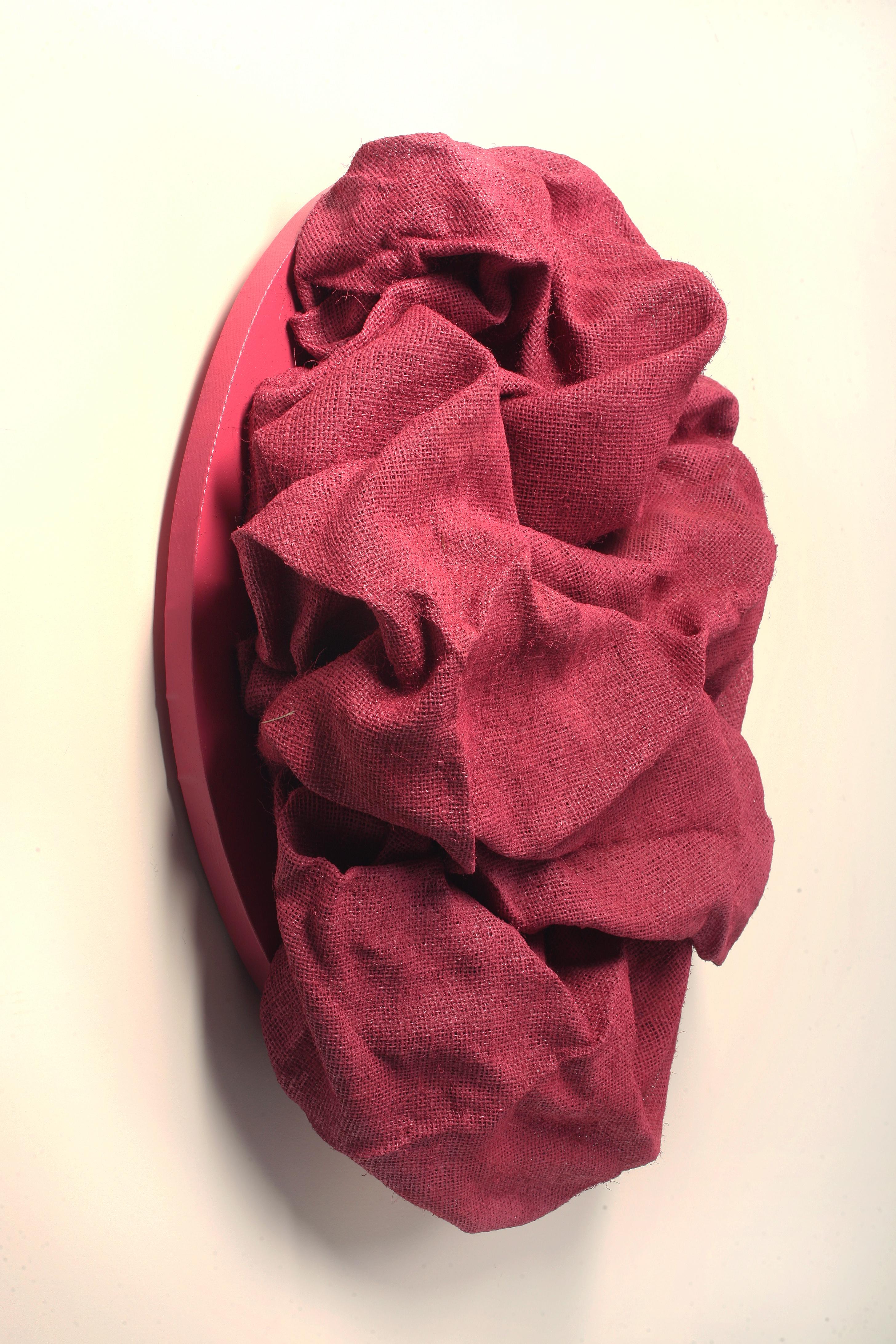 Watermelon Folds (Fabric, red, wall sculpture, contemporary design, textile art) - Sculpture by Chloe Hedden