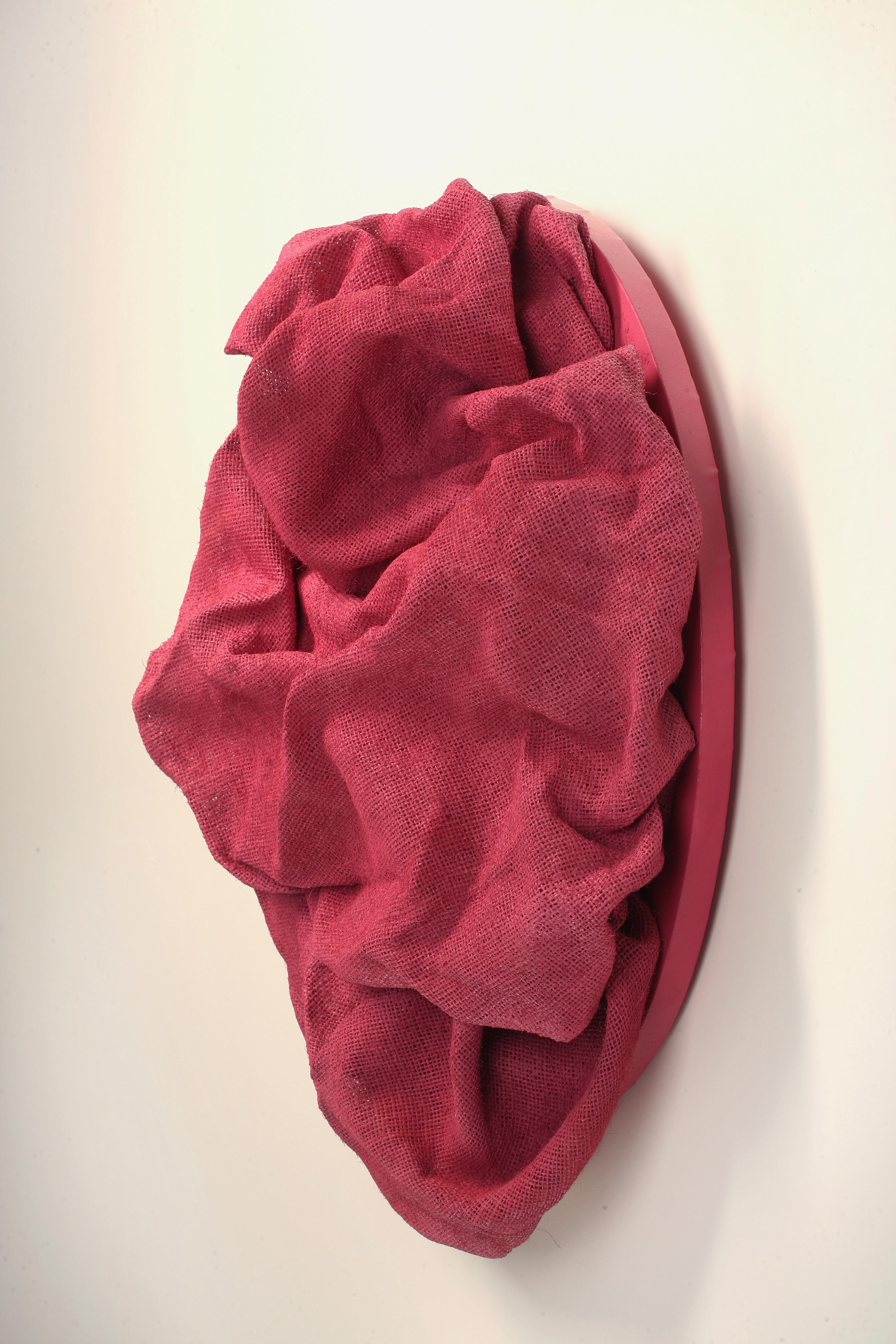 Watermelon Folds (Fabric, red, wall sculpture, contemporary design, textile art) - Contemporary Sculpture by Chloe Hedden