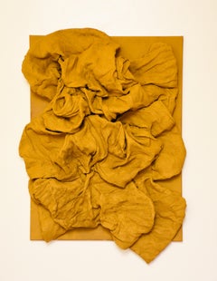 Yellow Ochre Folds 2 (hardened fabric, wall sculpture, contemporary art design)