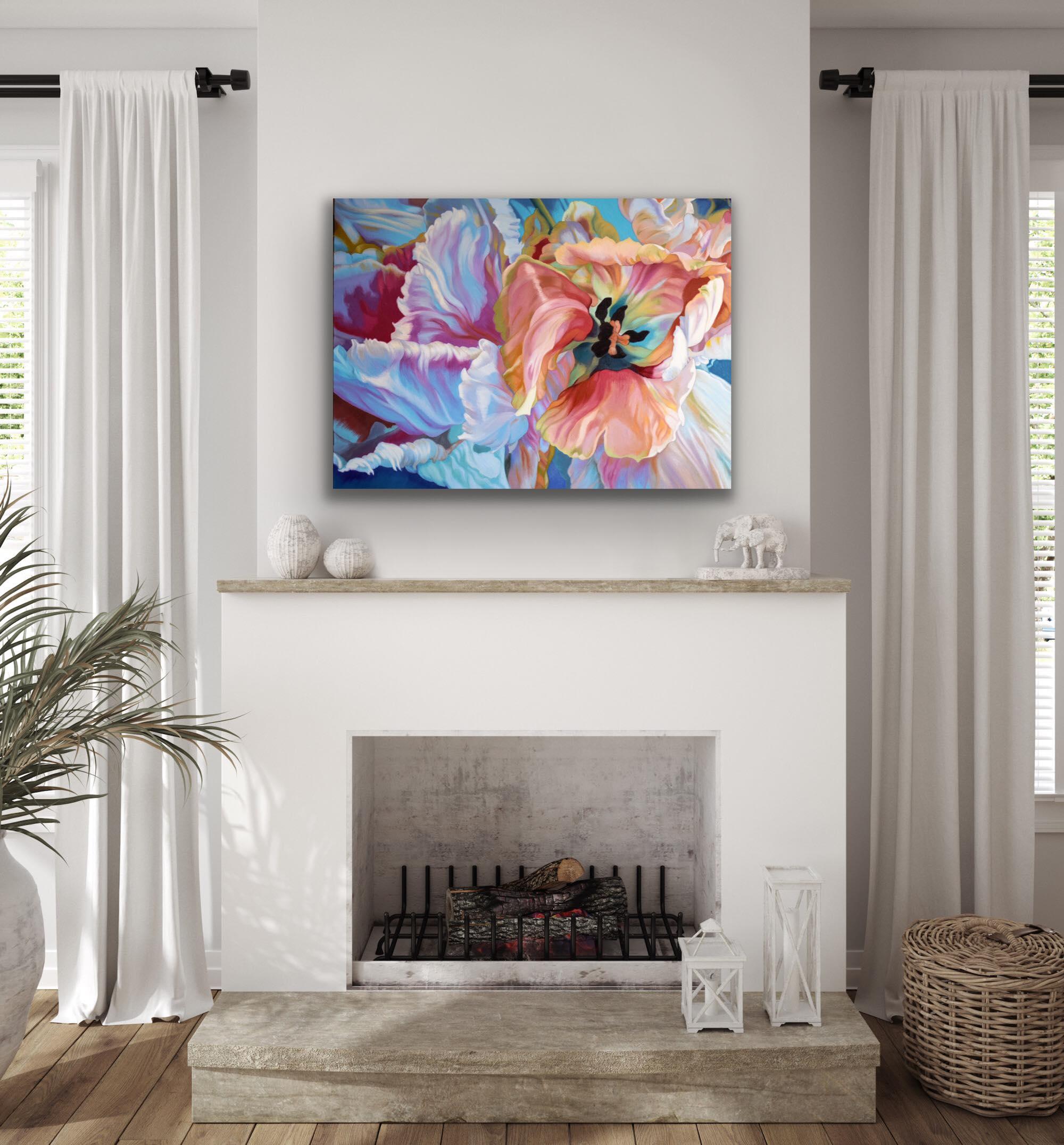 2 Parrot Tulip for Tina - Gray Abstract Painting by Chloe Hedden