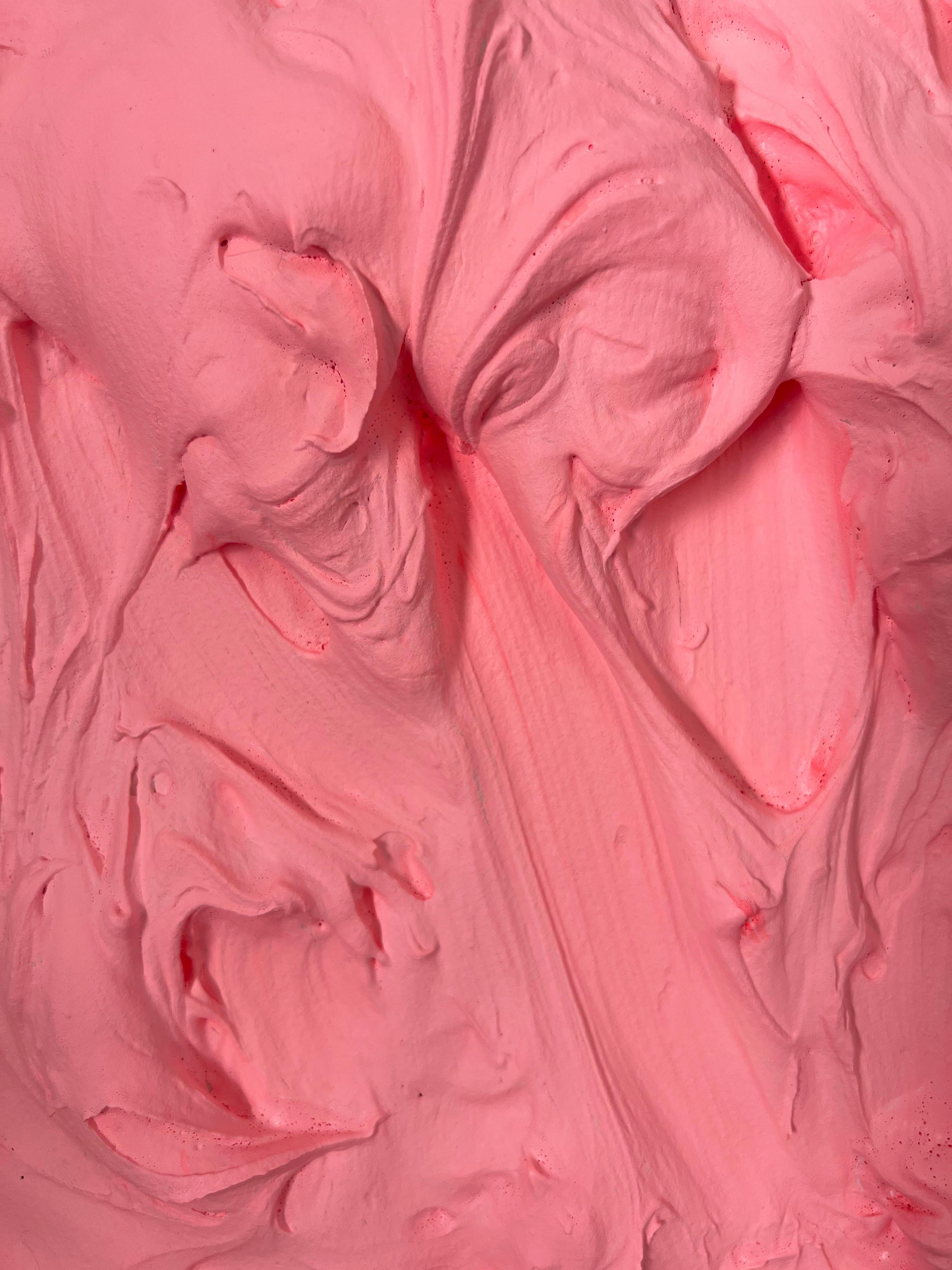  80er Pfirsich Excess (rosafarbenes, mehrfarbiges, monochromes, quadratisches Gemälde im Pop-Design) im Angebot 1