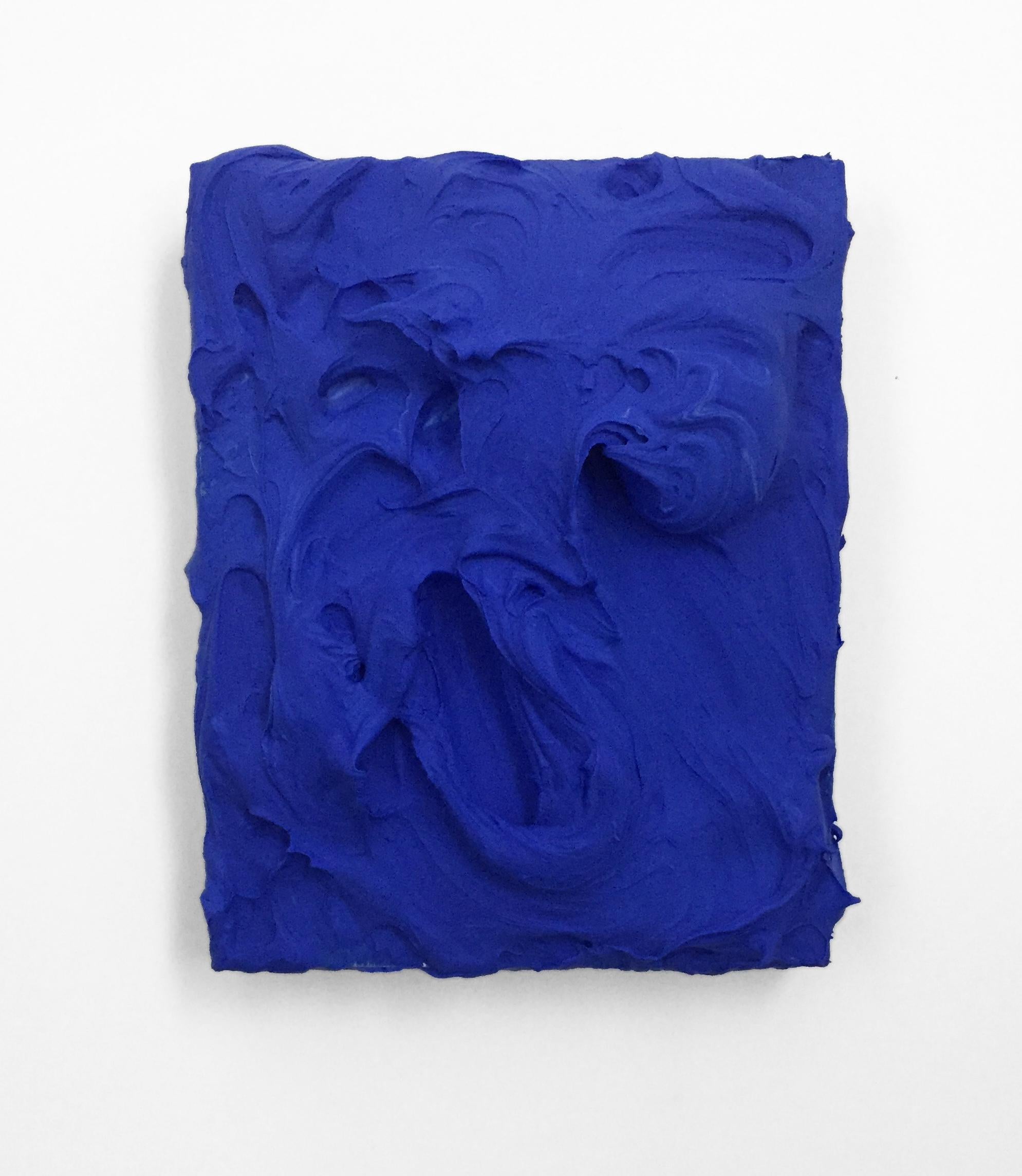 Chloe Hedden Abstract Sculpture - American Blue  (impasto texture thick painting monochrome pop bold design)
